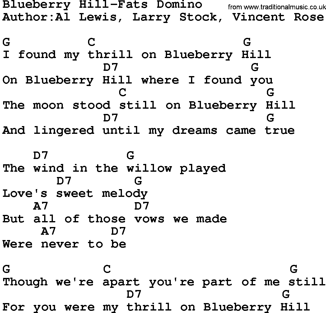 Related image of Love Song Lyrics For Blueberry Hill Fats Domino With Chord...