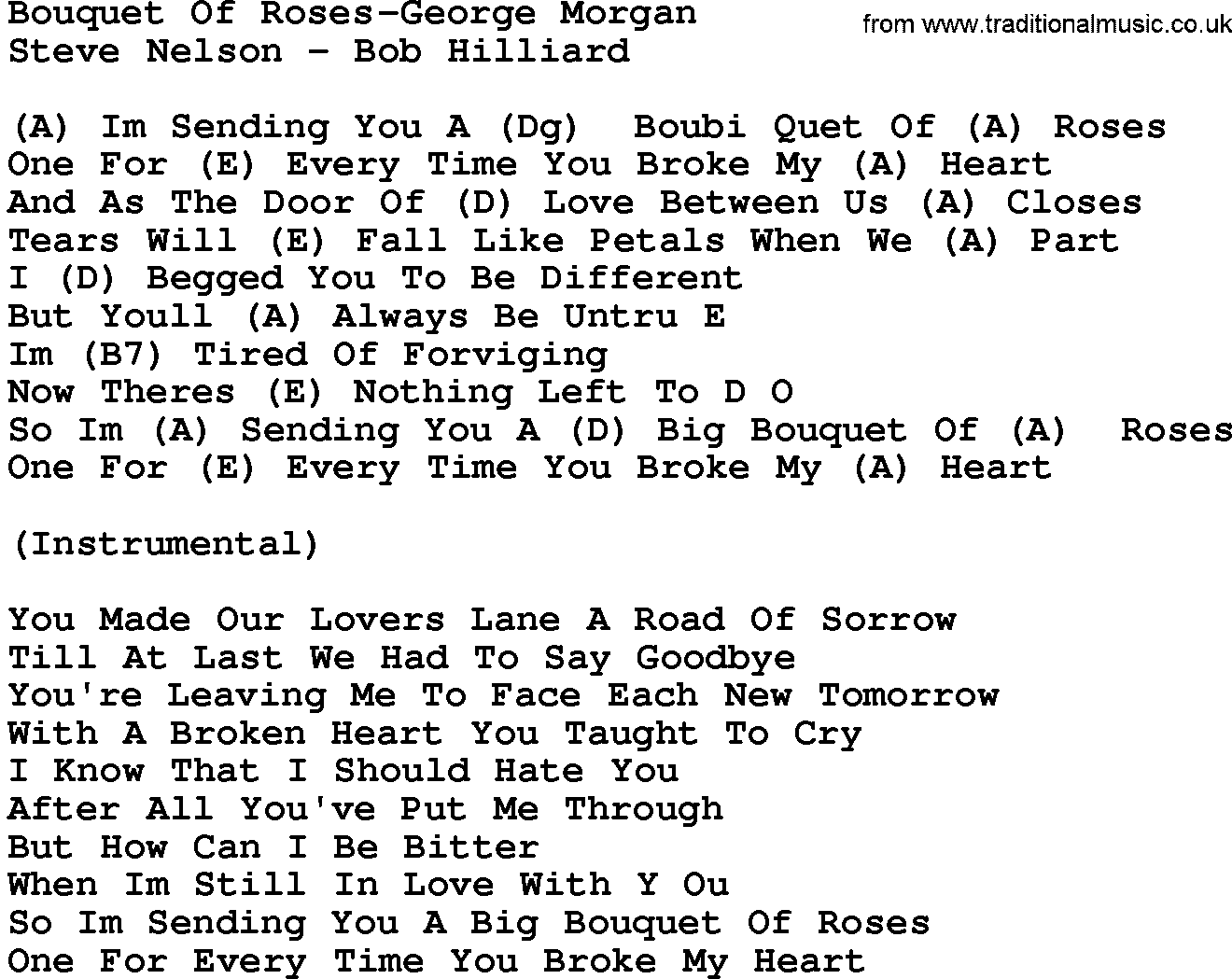 Country music song: Bouquet Of Roses-George Morgan lyrics and chords