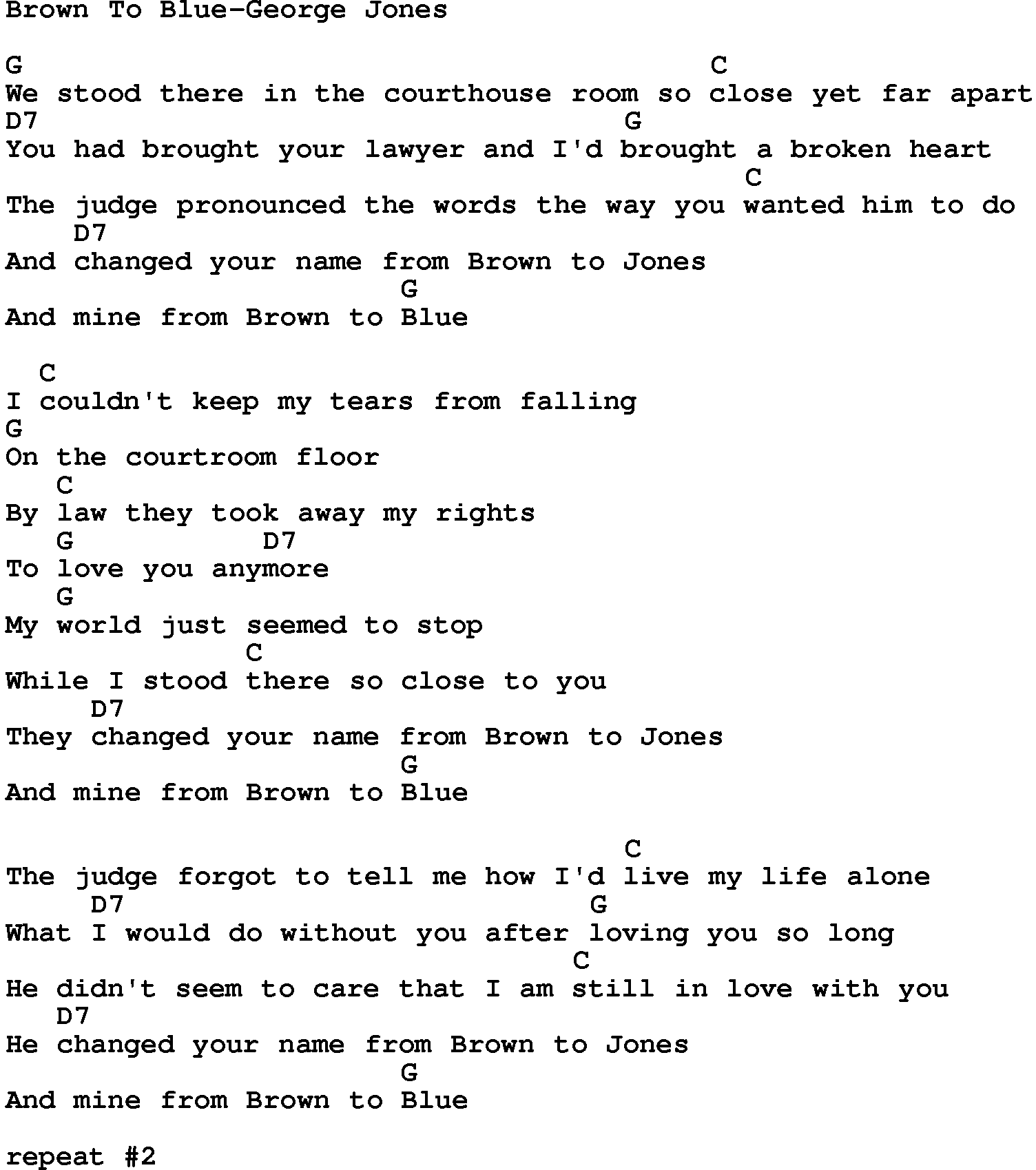 Country music song: Brown To Blue-George Jones lyrics and chords