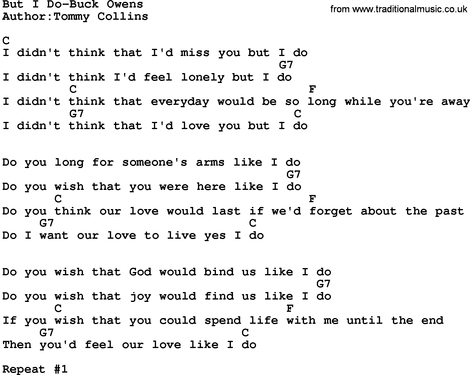 Country music song: But I Do-Buck Owens lyrics and chords