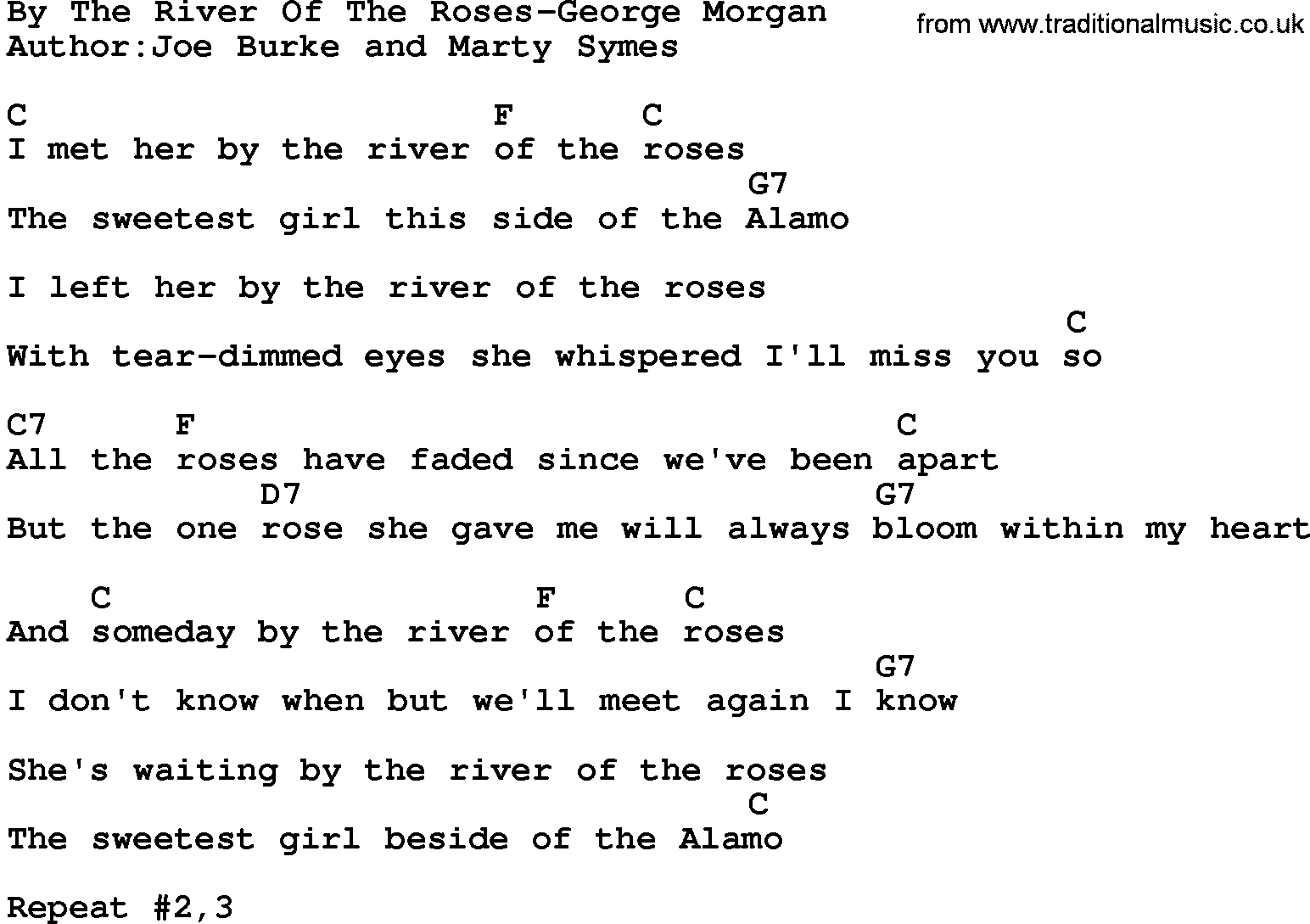 Country music song: By The River Of The Roses-George Morgan lyrics and chords