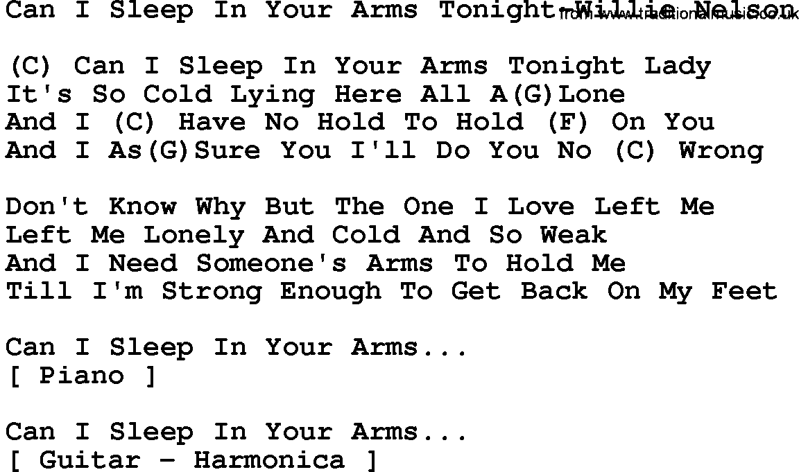 Country music song: Can I Sleep In Your Arms Tonight-Willie Nelson lyrics and chords