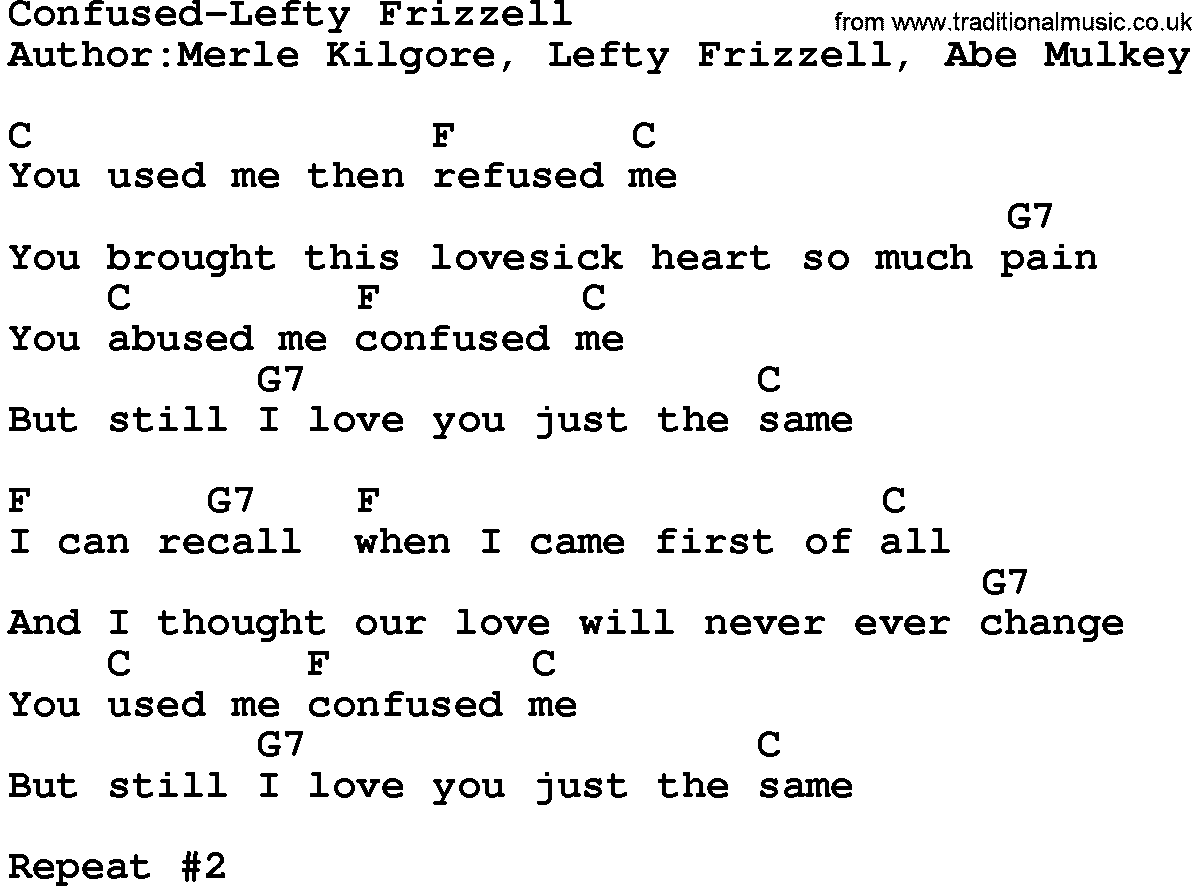 Country music song: Confused-Lefty Frizzell lyrics and chords
