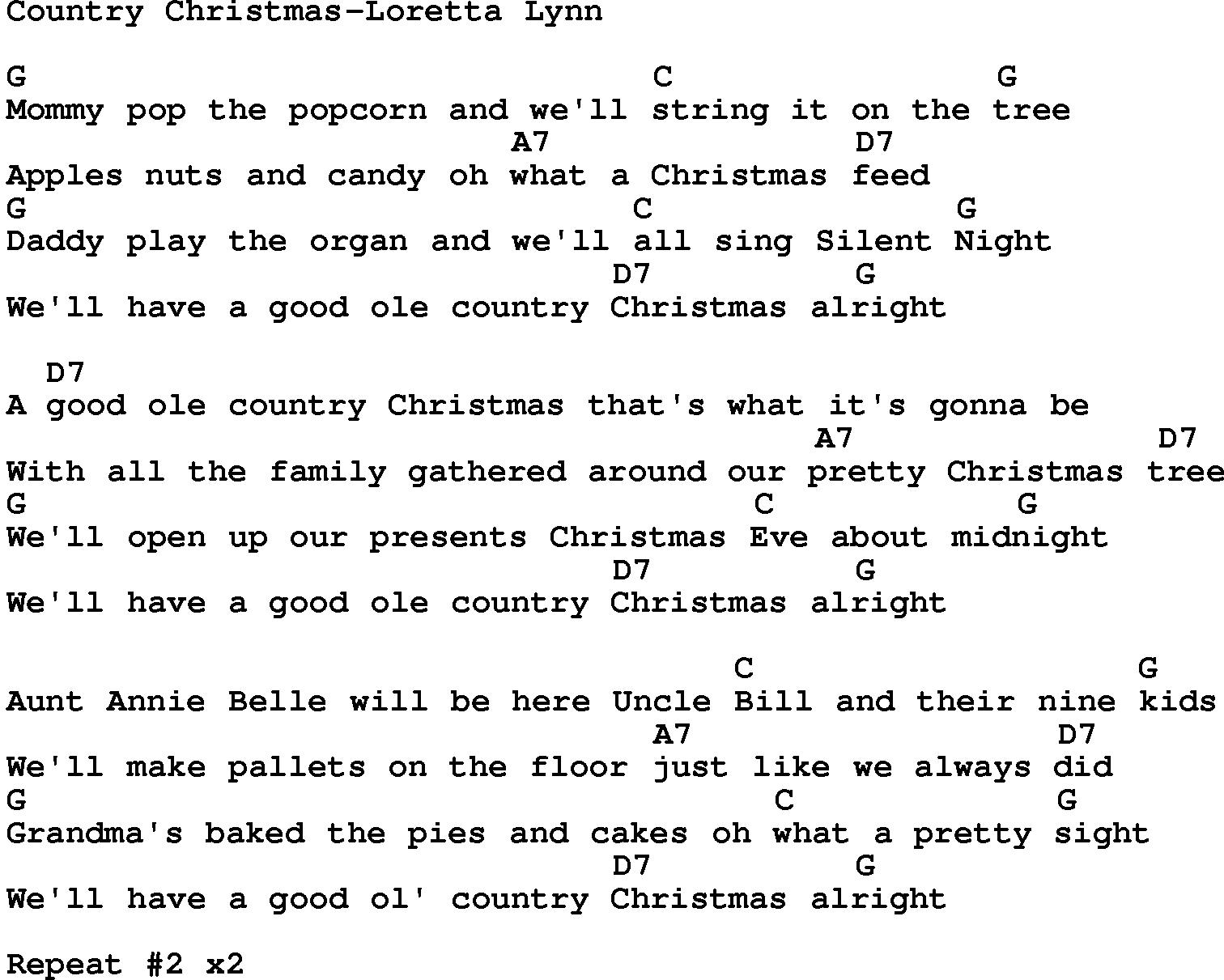 Country music song: Country Christmas-Loretta Lynn lyrics and chords