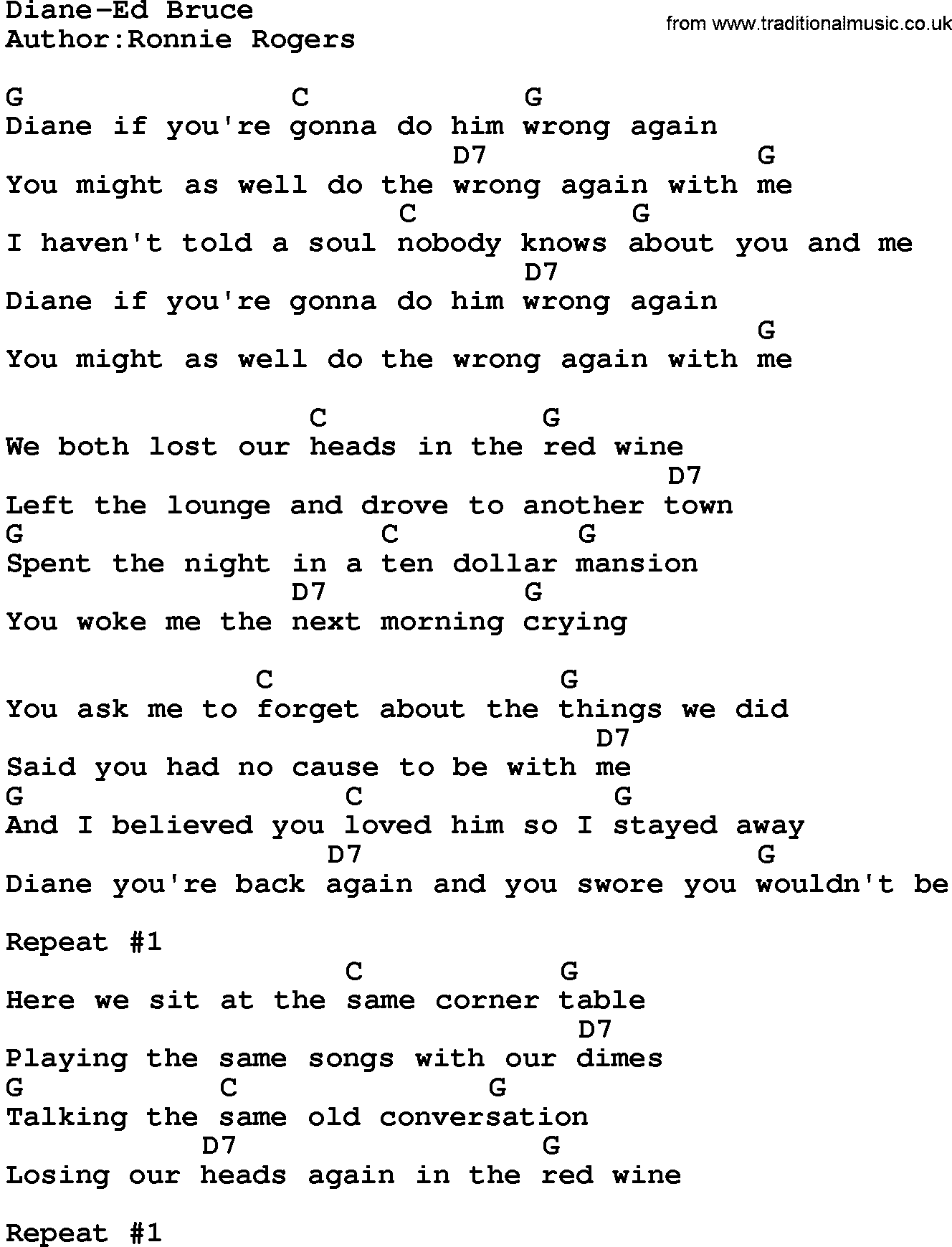 Country music song: Diane-Ed Bruce lyrics and chords