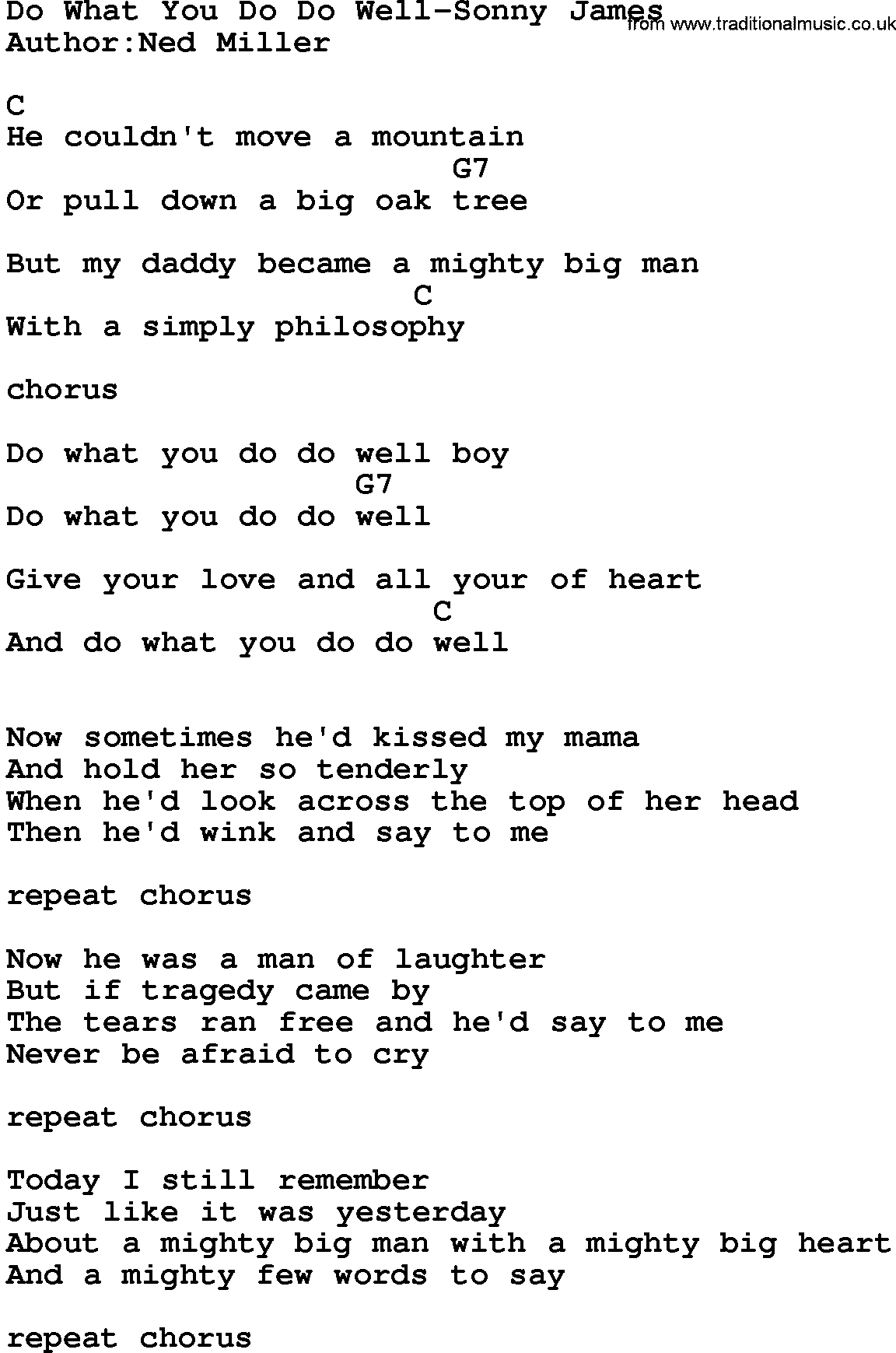 Country music song: Do What You Do Do Well-Sonny James lyrics and chords