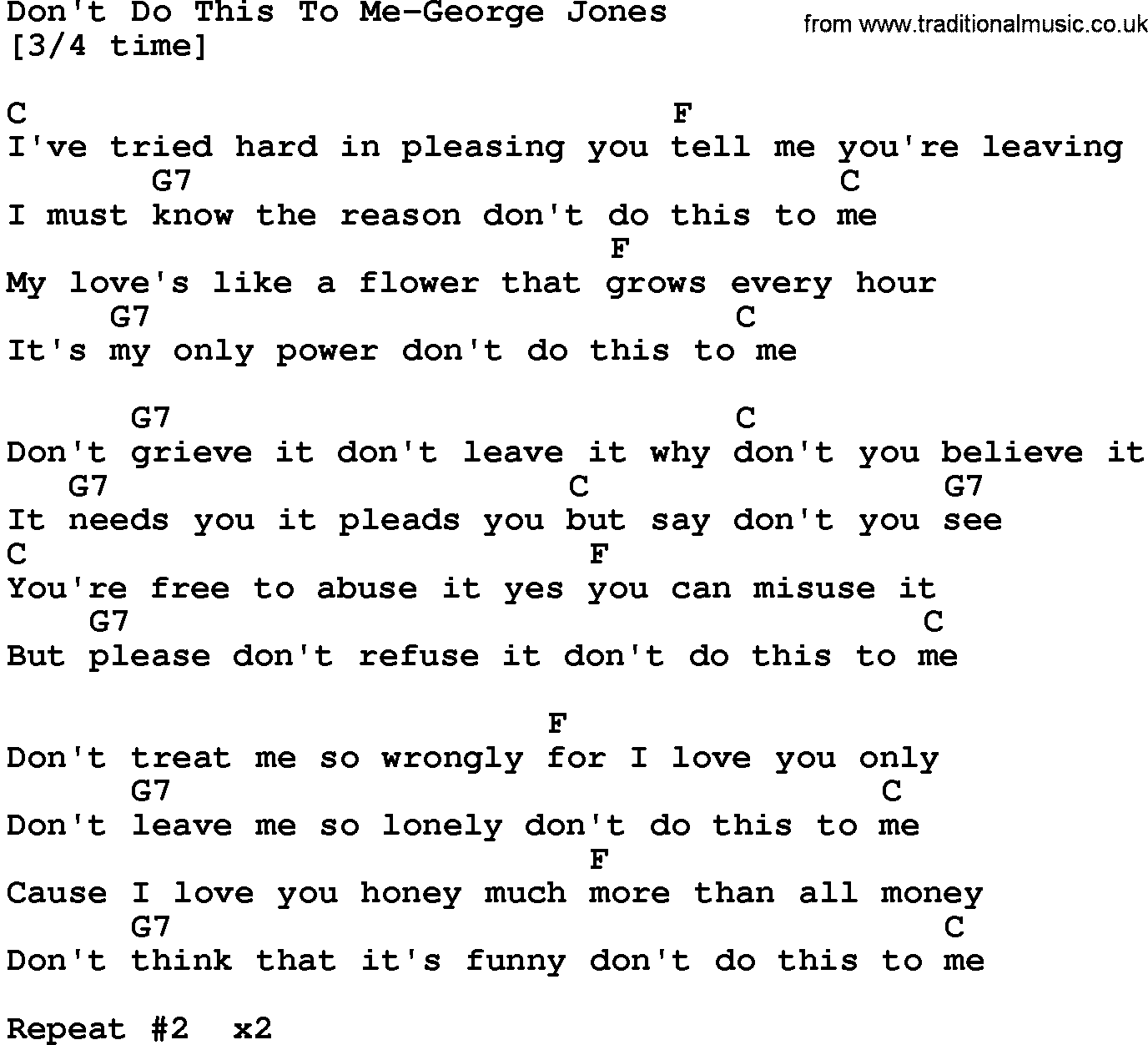 Country music song: Don't Do This To Me-George Jones lyrics and chords