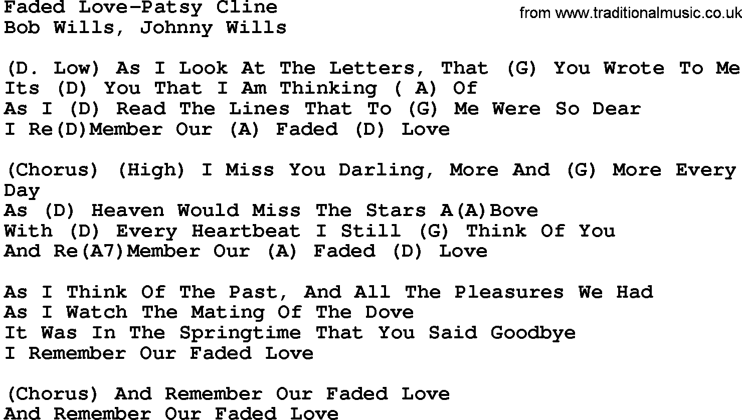 Country music song: Faded Love-Patsy Cline lyrics and chords