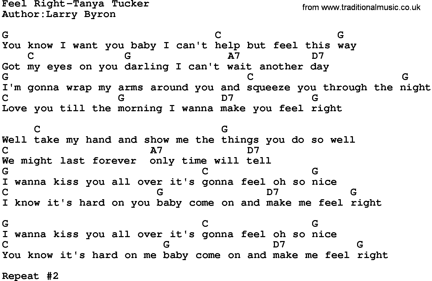 Country music song: Feel Right-Tanya Tucker lyrics and chords