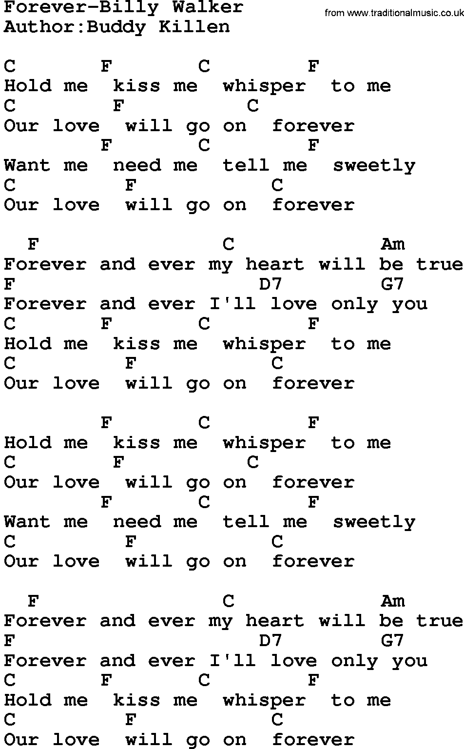 Country music song: Forever-Billy Walker lyrics and chords