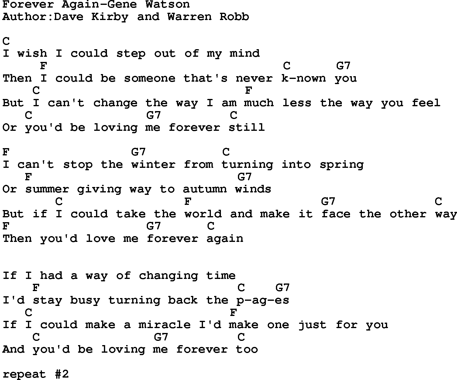 Country music song: Forever Again-Gene Watson lyrics and chords