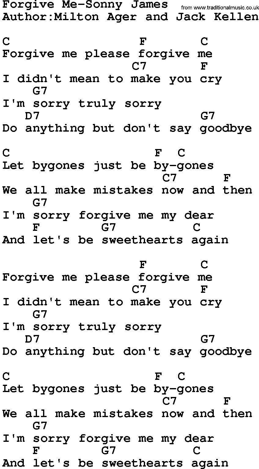 Country music song: Forgive Me-Sonny James lyrics and chords
