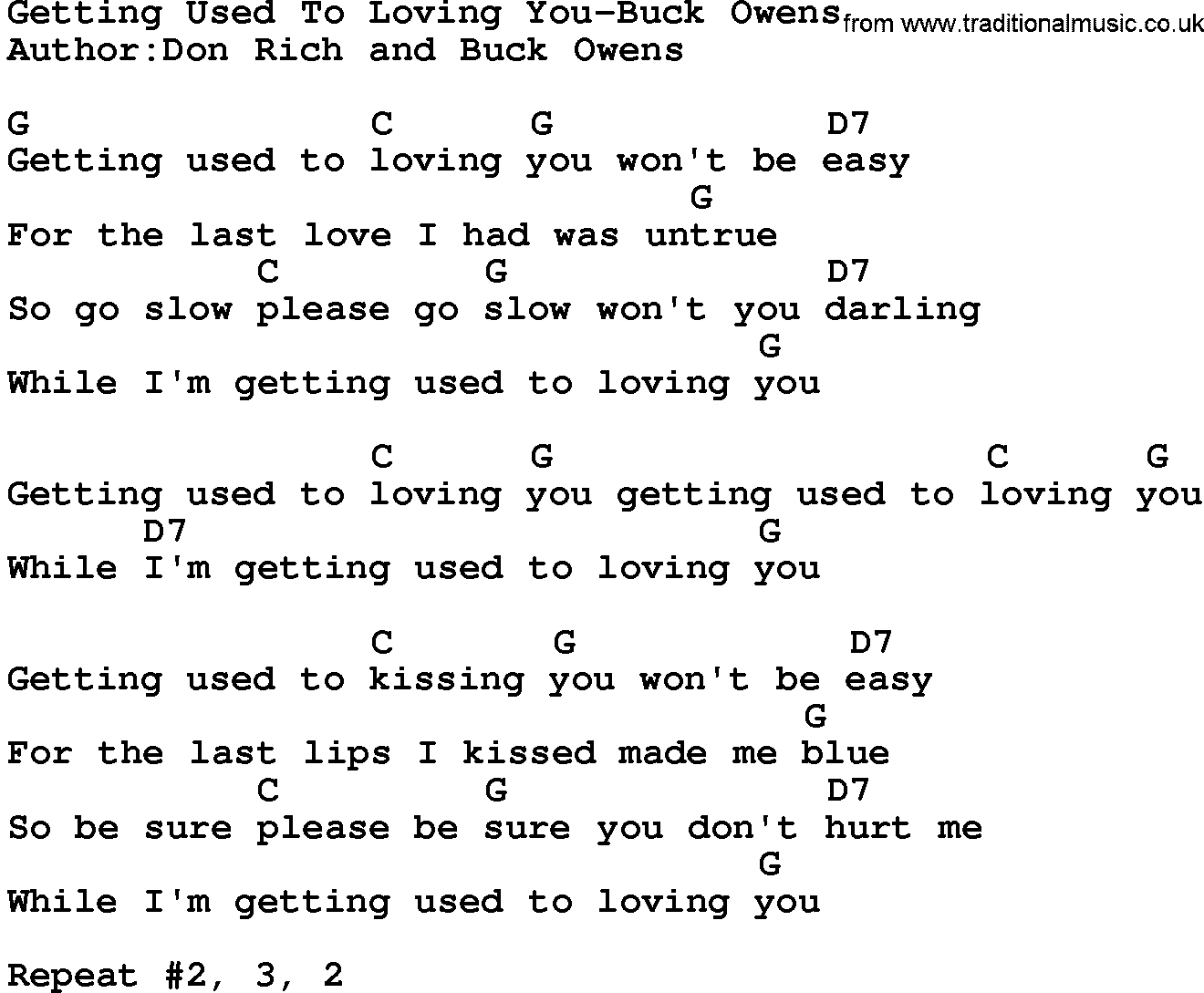 Country music song: Getting Used To Loving You-Buck Owens lyrics and chords