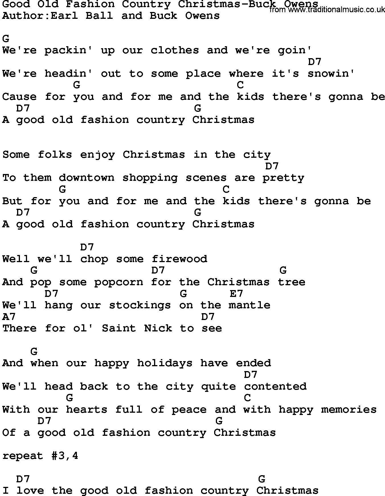 Country music song: Good Old Fashion Country Christmas-Buck Owens lyrics and chords