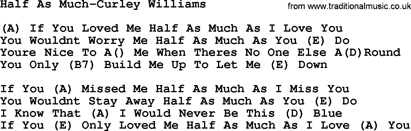 Country music song: Half As Much-Curley Williams lyrics and chords