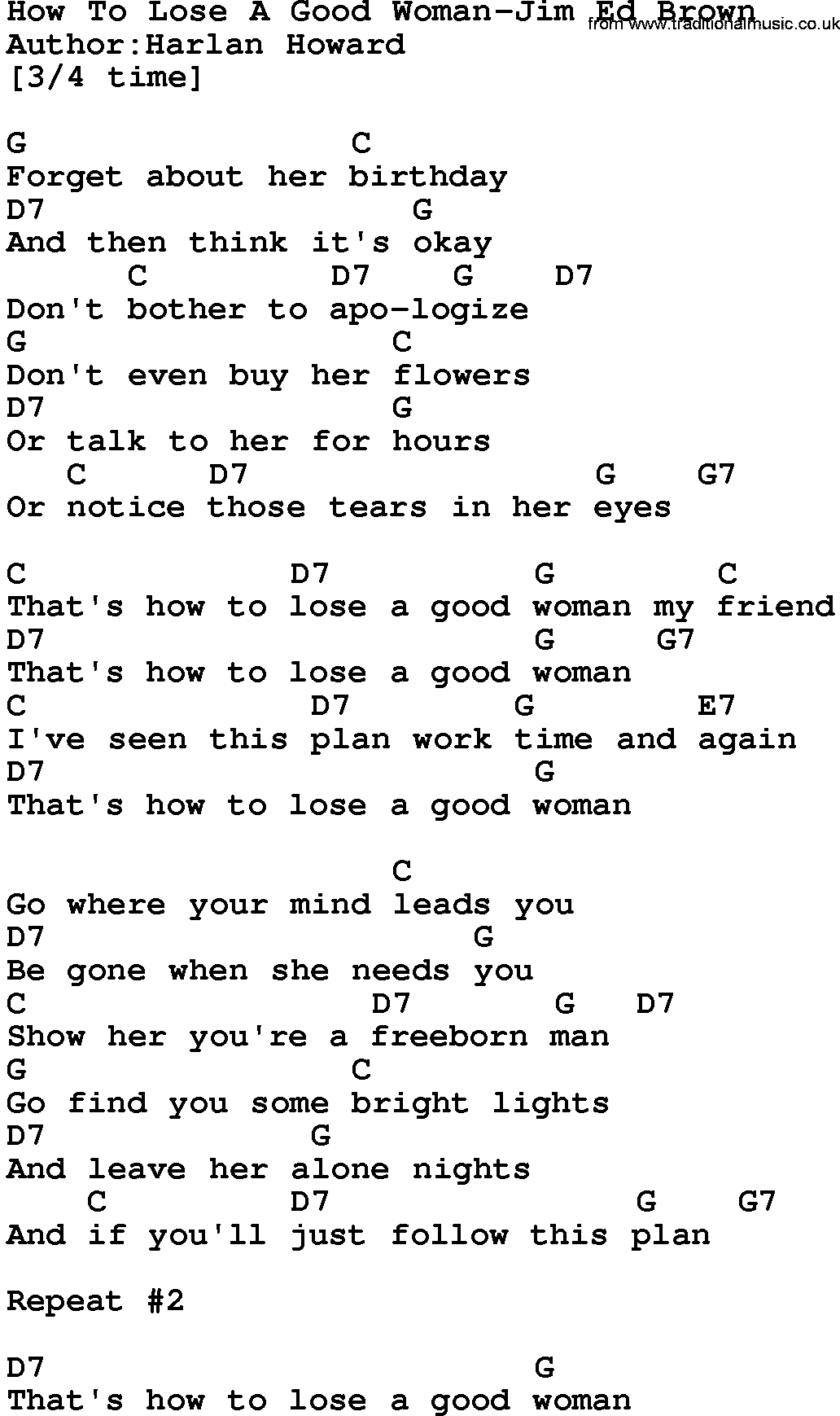 Country music song: How To Lose A Good Woman-Jim Ed Brown lyrics and chords