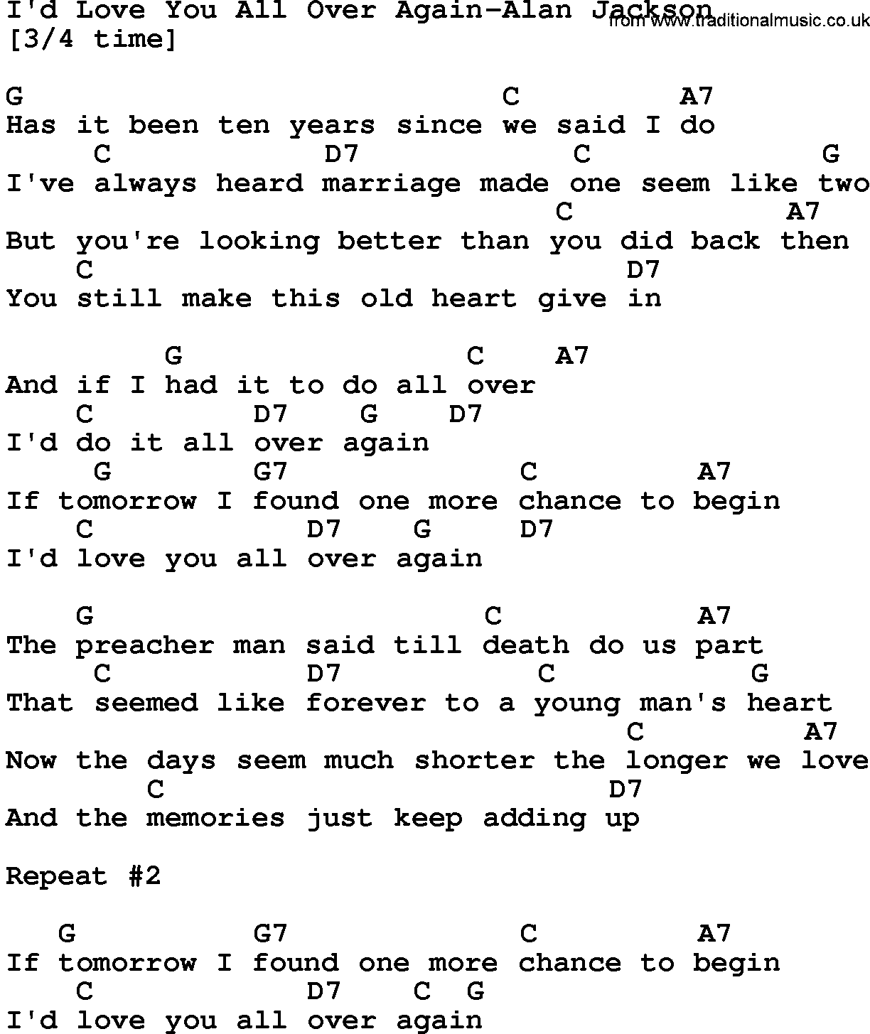 Country music song: I'd Love You All Over Again-Alan Jackson lyrics and chords