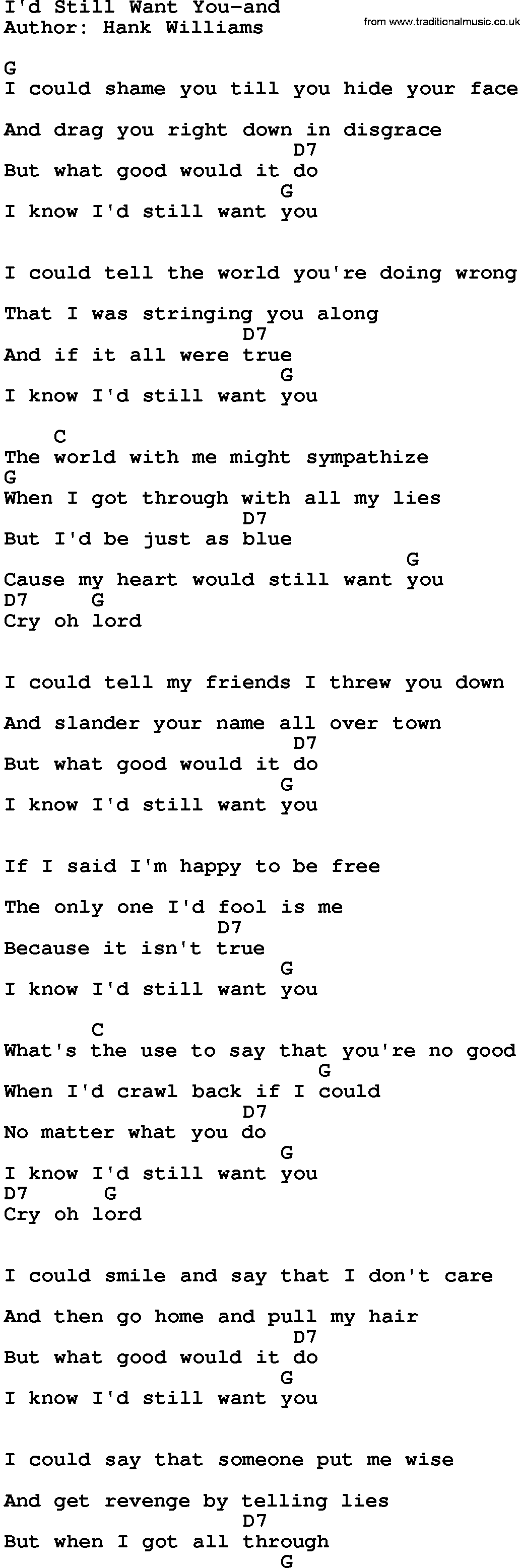 Country music song: I'd Still Want You-And lyrics and chords