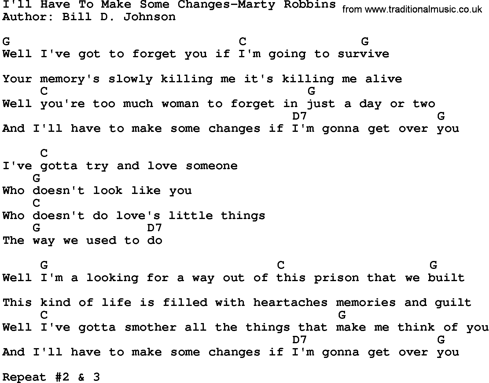 Country music song: I'll Have To Make Some Changes-Marty Robbins lyrics and chords