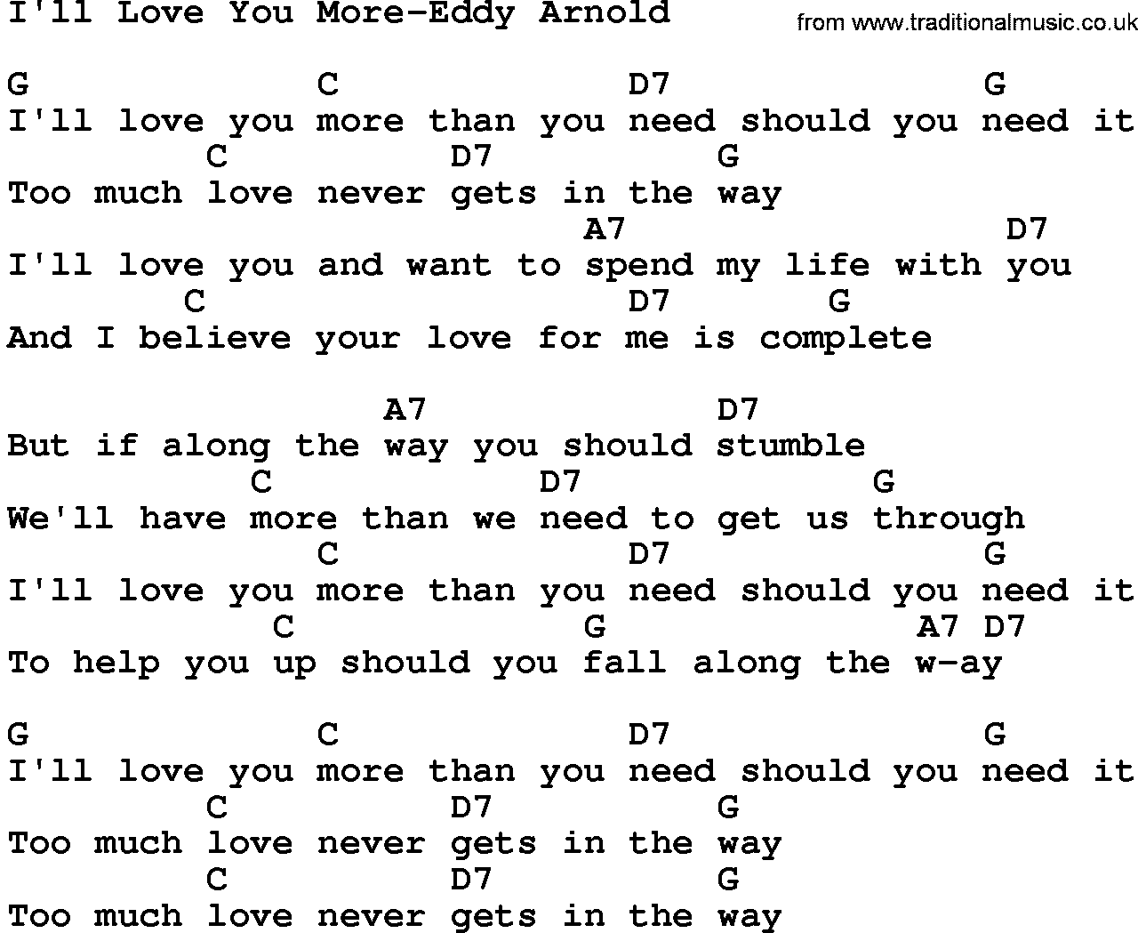 Country music song: I'll Love You More-Eddy Arnold lyrics and chords