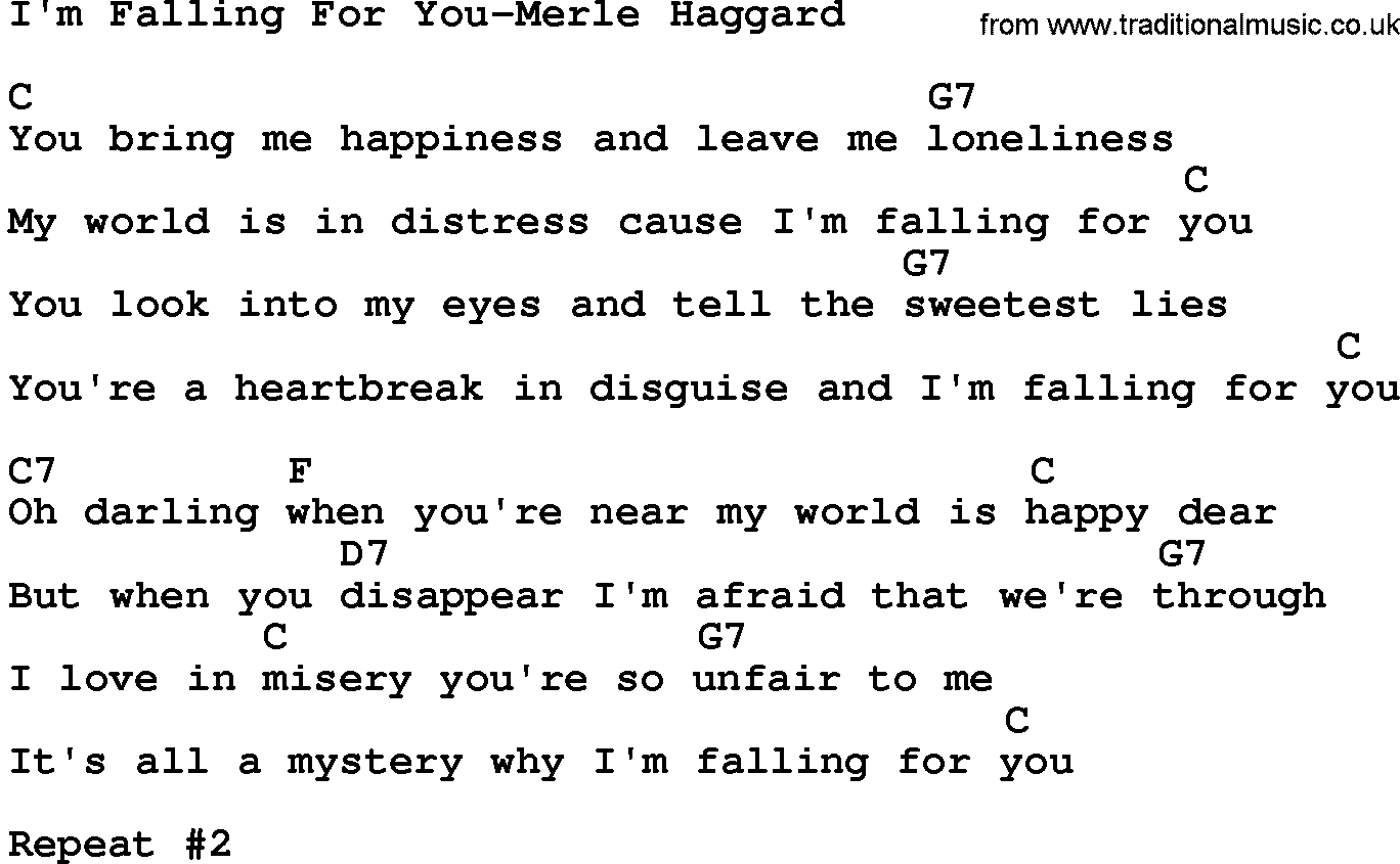 Country music song: I'm Falling For You-Merle Haggard lyrics and chords