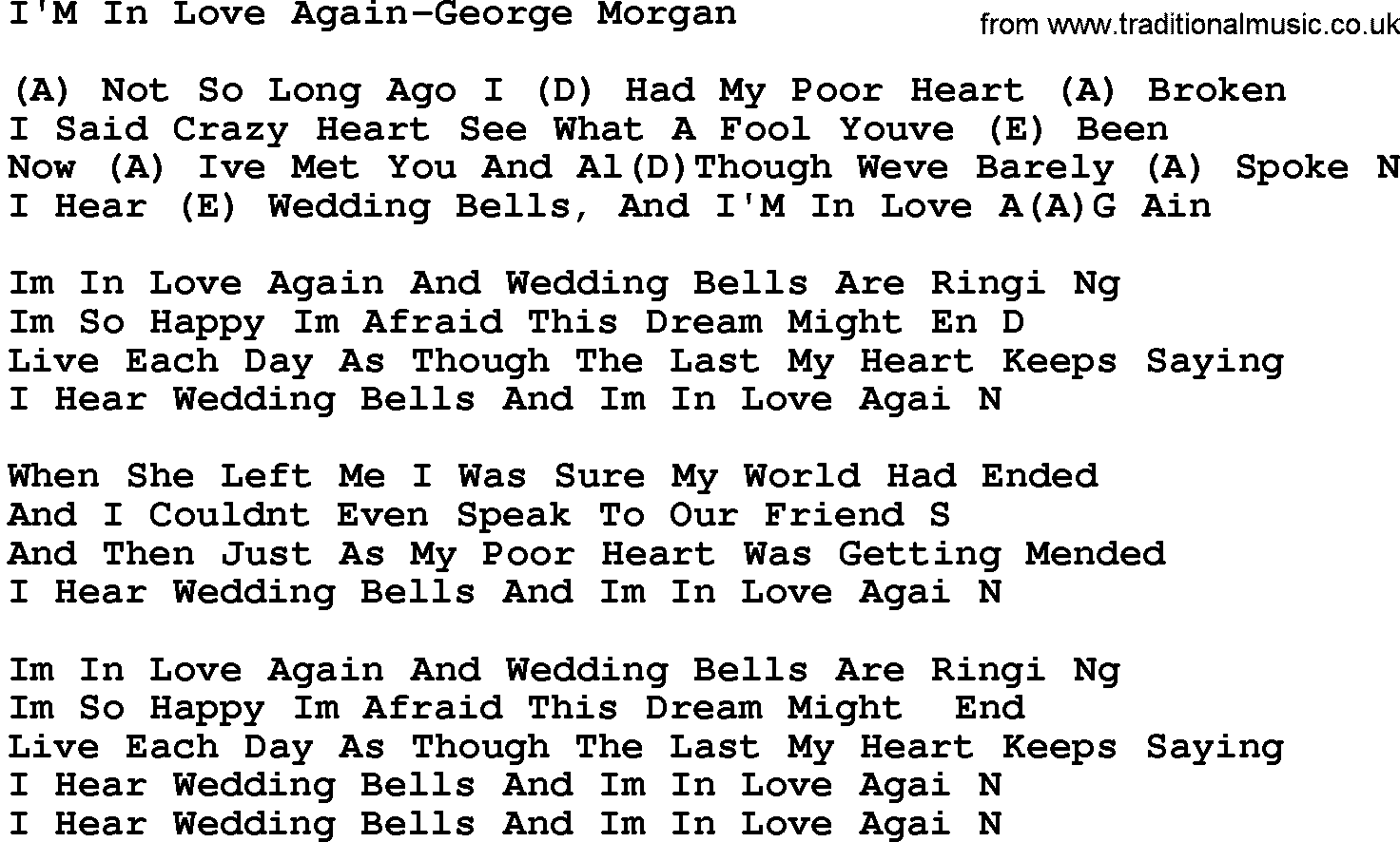 Country music song: I'm In Love Again-George Morgan lyrics and chords