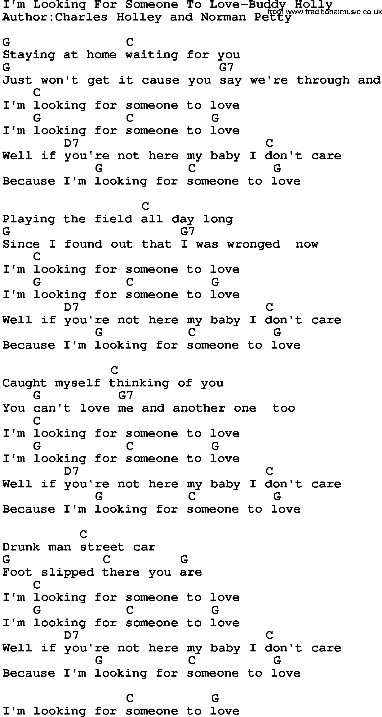 Country music song: I'm Looking For Someone To Love-Buddy Holly lyrics and chords