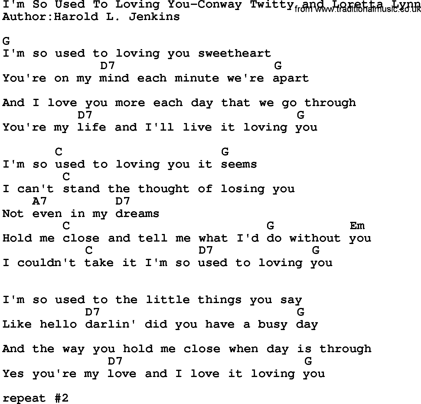 Country music song: I'm So Used To Loving You-Conway Twitty And Loretta Lynn lyrics and chords