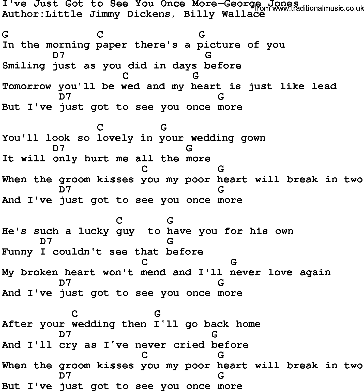 Country music song: I've Just Got To See You Once More-George Jones lyrics and chords