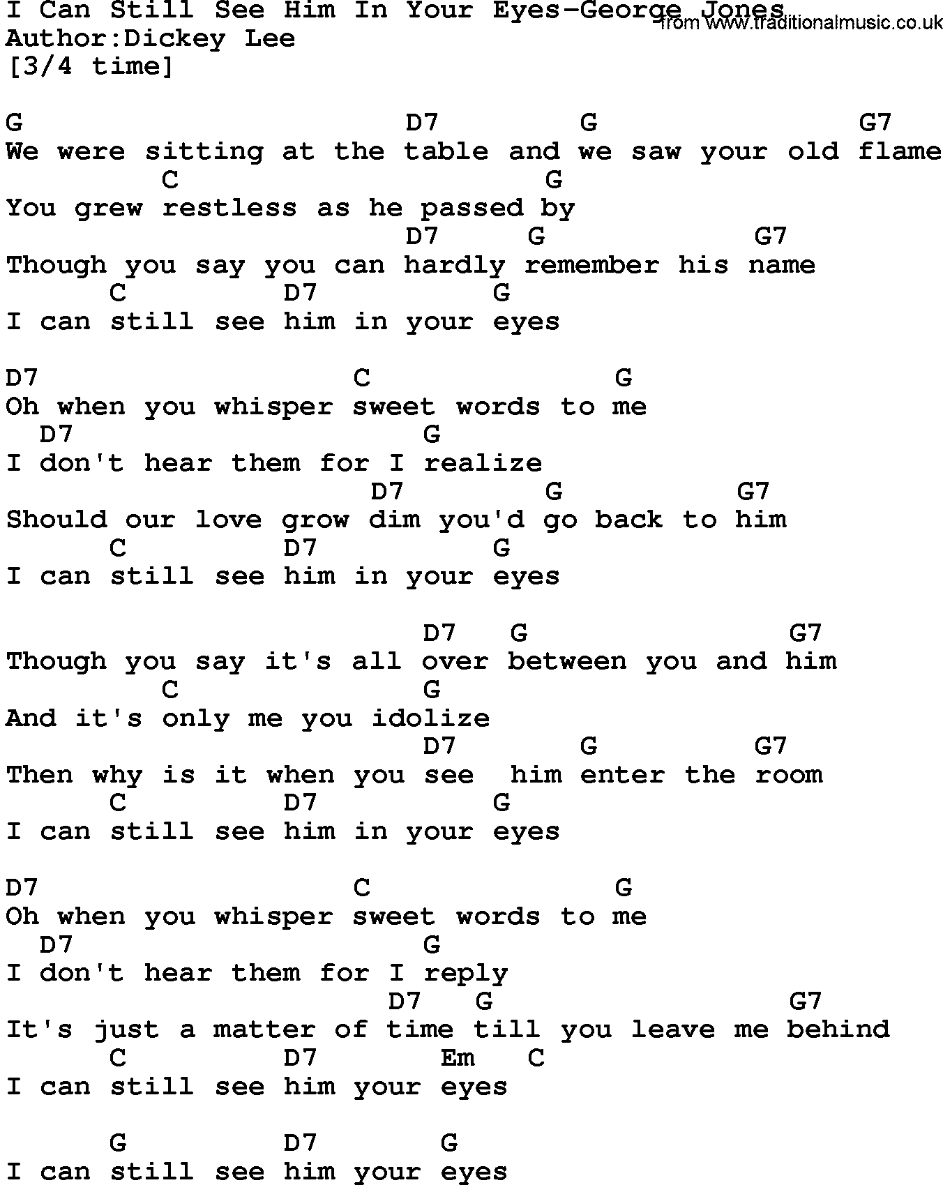 Country music song: I Can Still See Him In Your Eyes-George Jones lyrics and chords