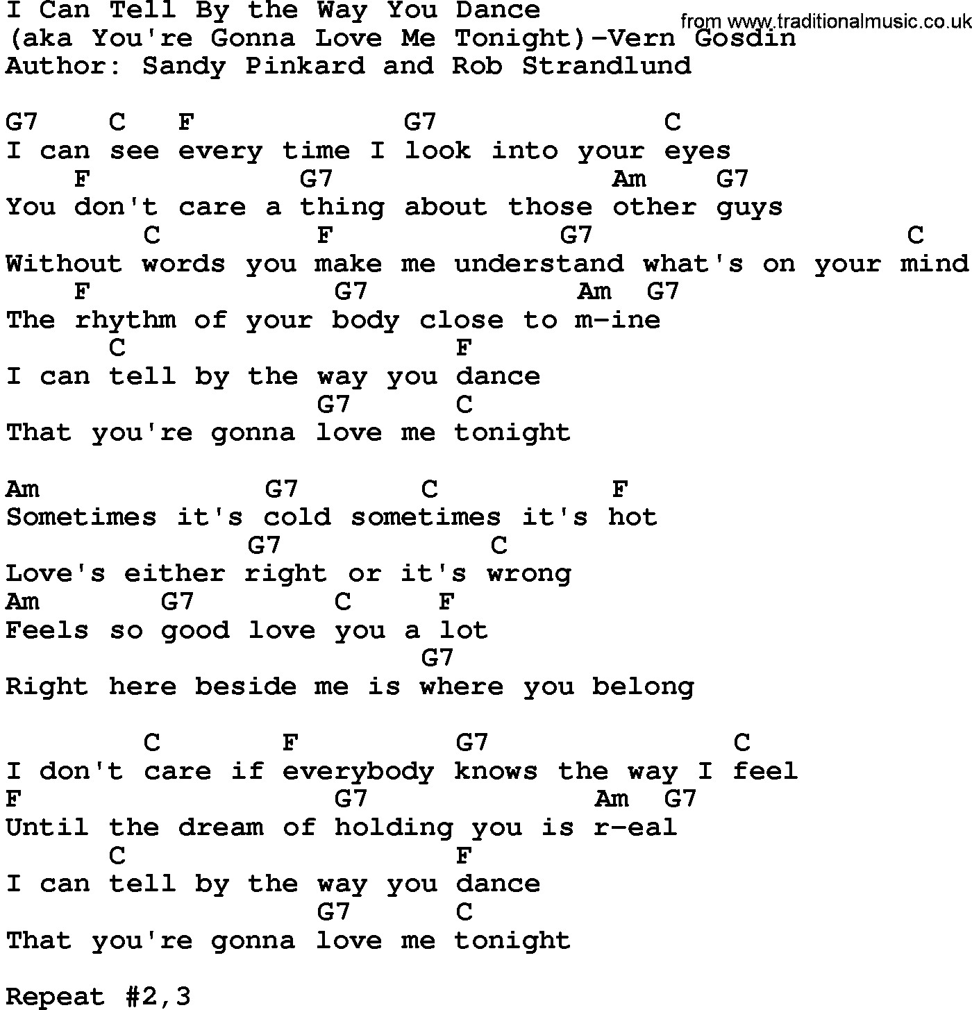 Country music song: I Can Tell By The Way You Dance lyrics and chords