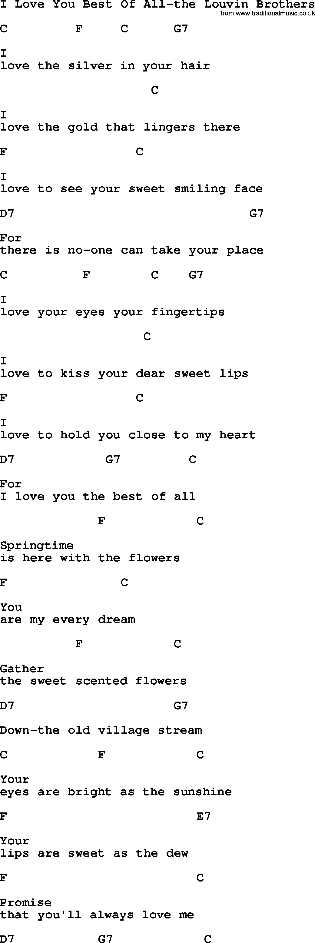 Country music song: I Love You Best Of All-The Louvin Brothers  lyrics and chords