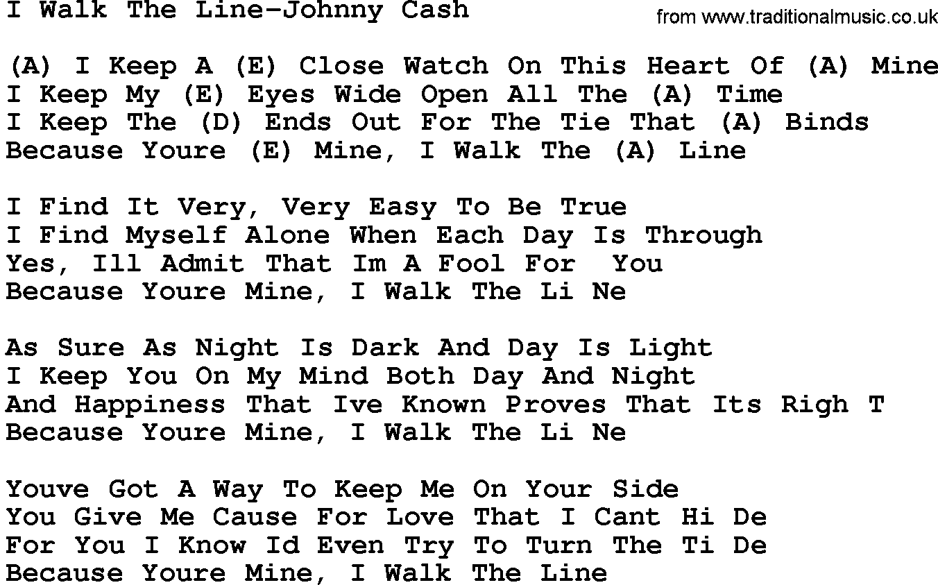 Country music song: I Walk The Line-Johnny Cash lyrics and chords