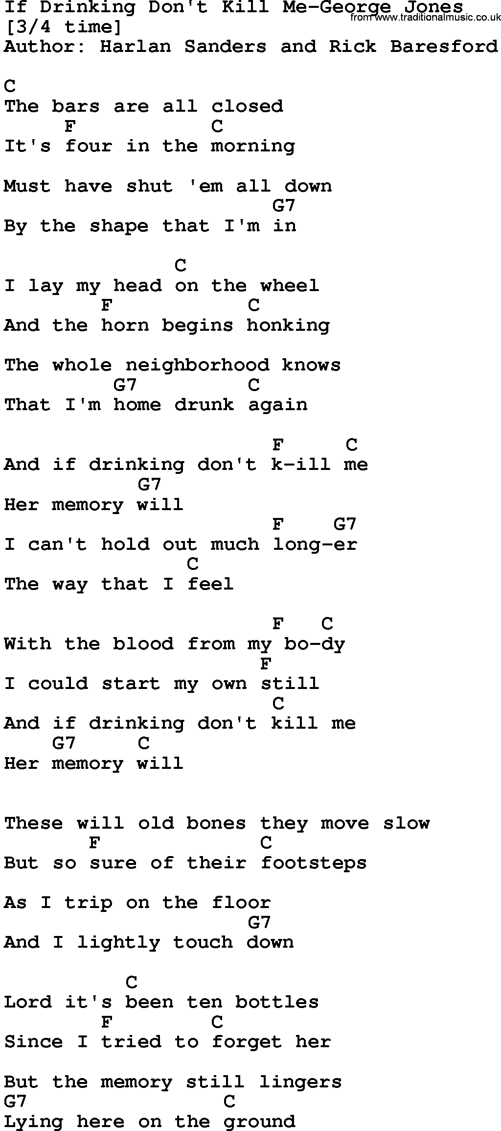 Country music song: If Drinking Don't Kill Me-George Jones lyrics and chords