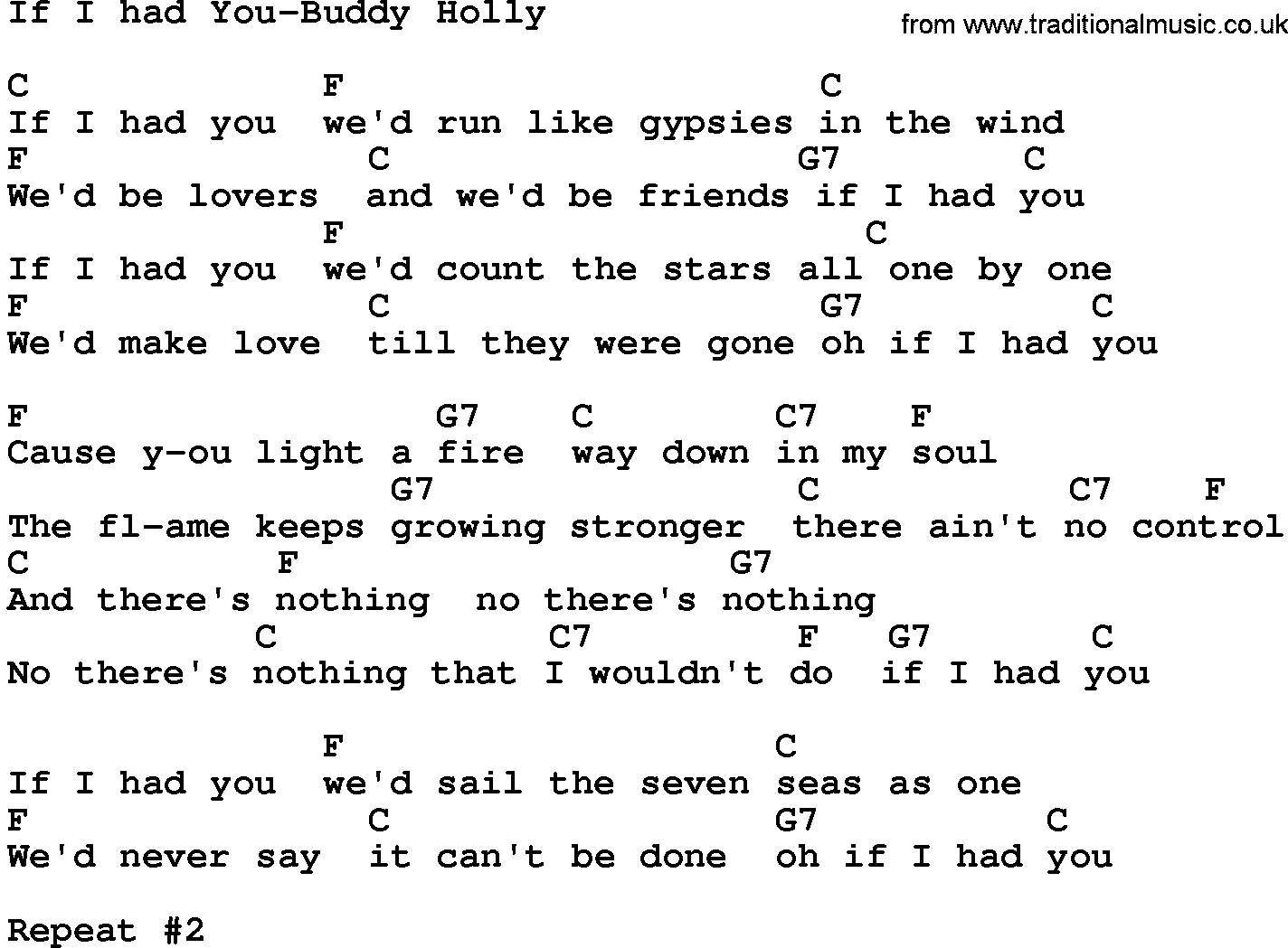 Country music song: If I Had You-Buddy Holly lyrics and chords