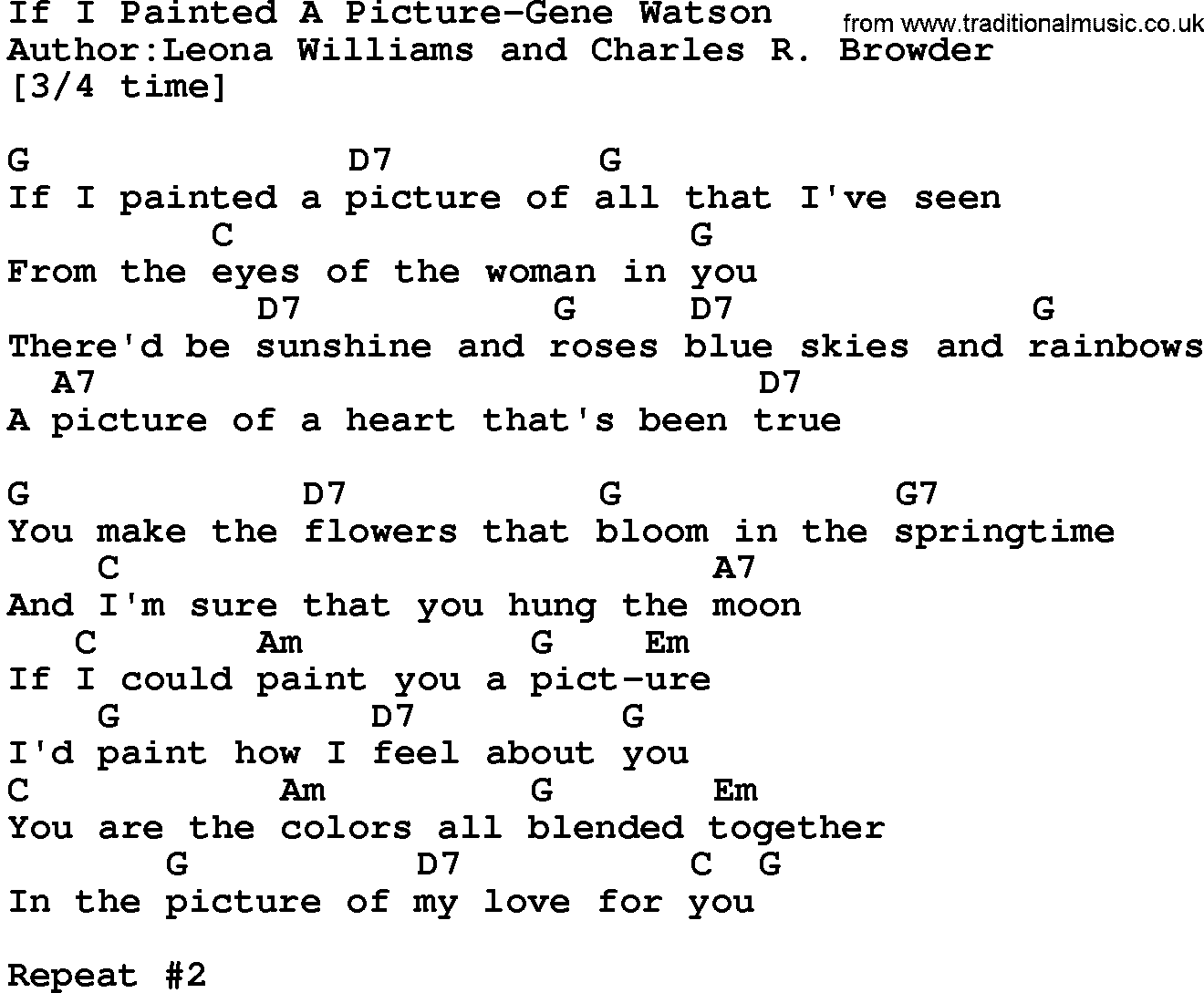Country music song: If I Painted A Picture-Gene Watson lyrics and chords
