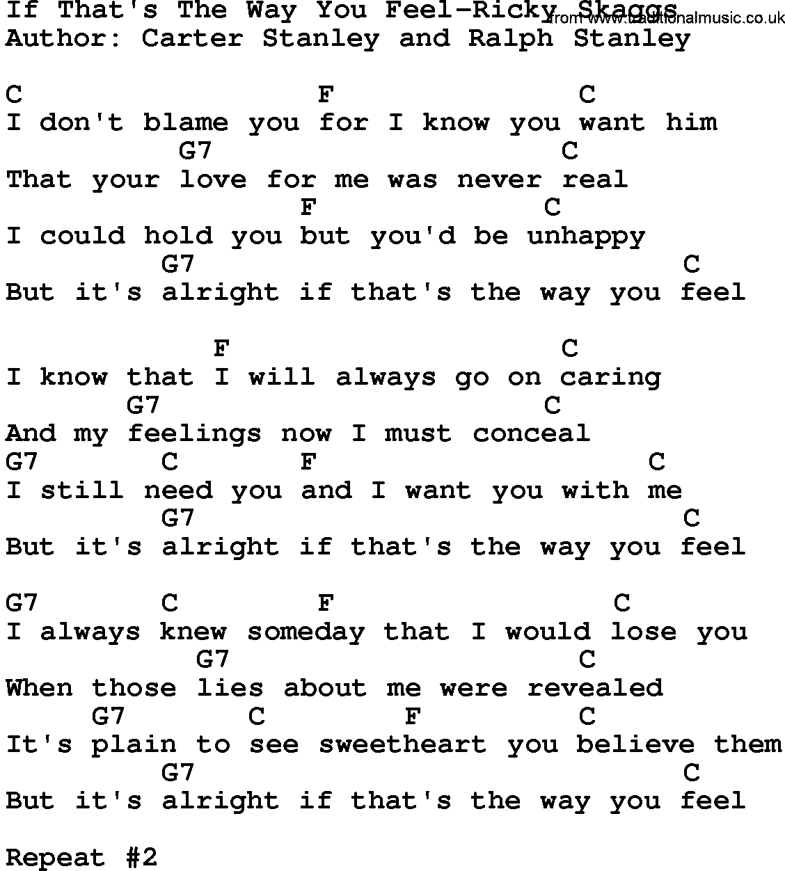 Country music song: If That's The Way You Feel-Ricky Skaggs lyrics and chords