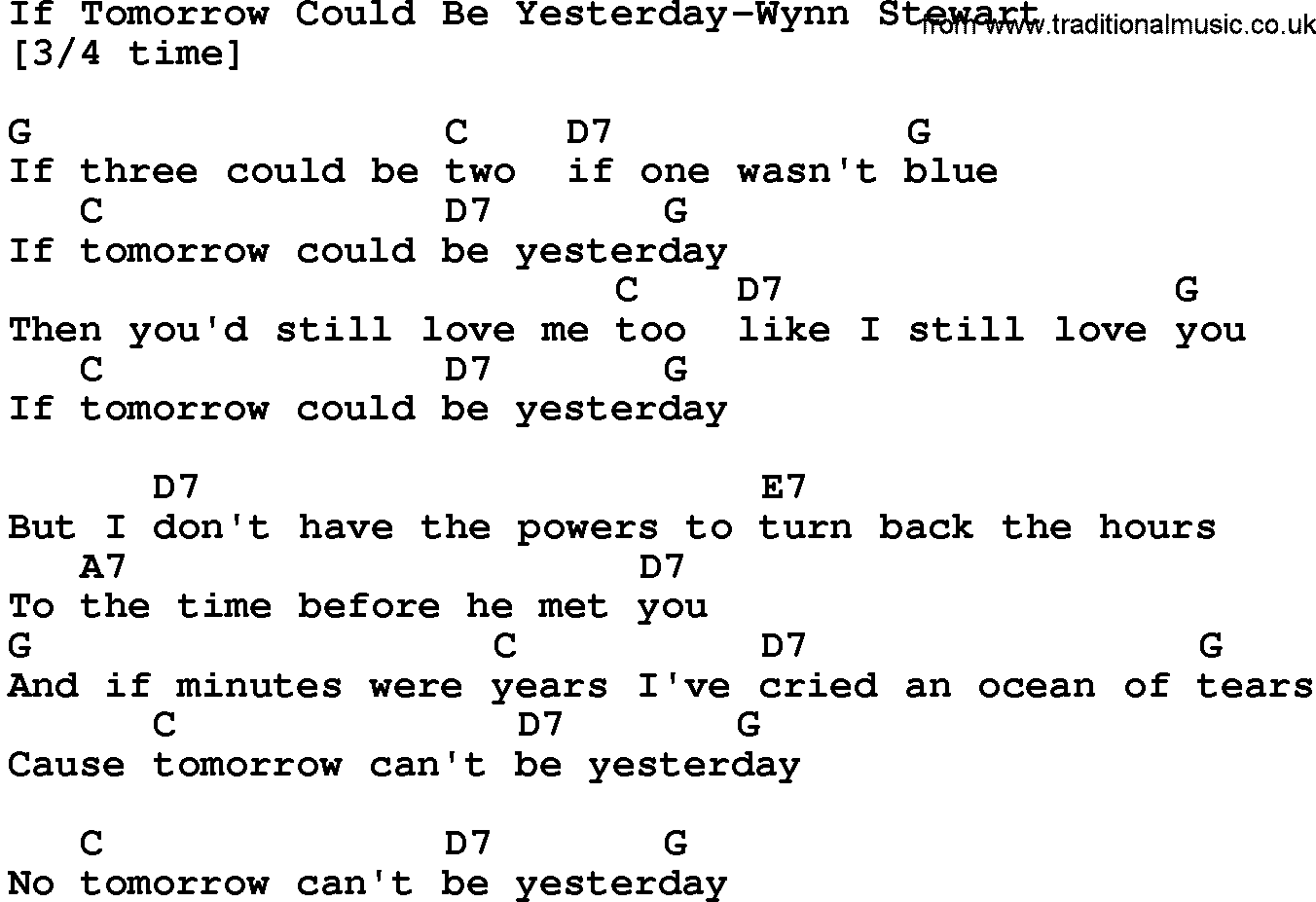 Country music song: If Tomorrow Could Be Yesterday-Wynn Stewart lyrics and chords
