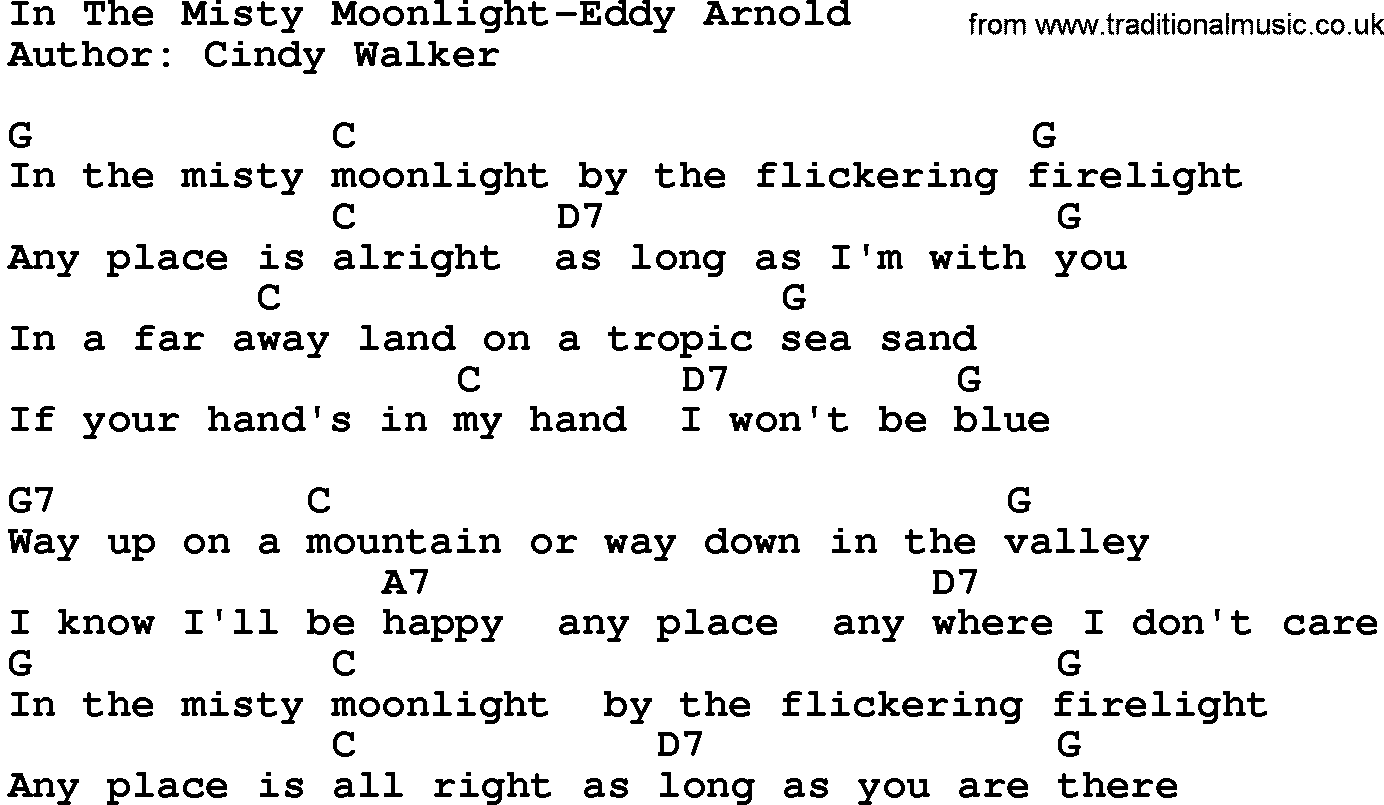 Country music song: In The Misty Moonlight-Eddy Arnold lyrics and chords