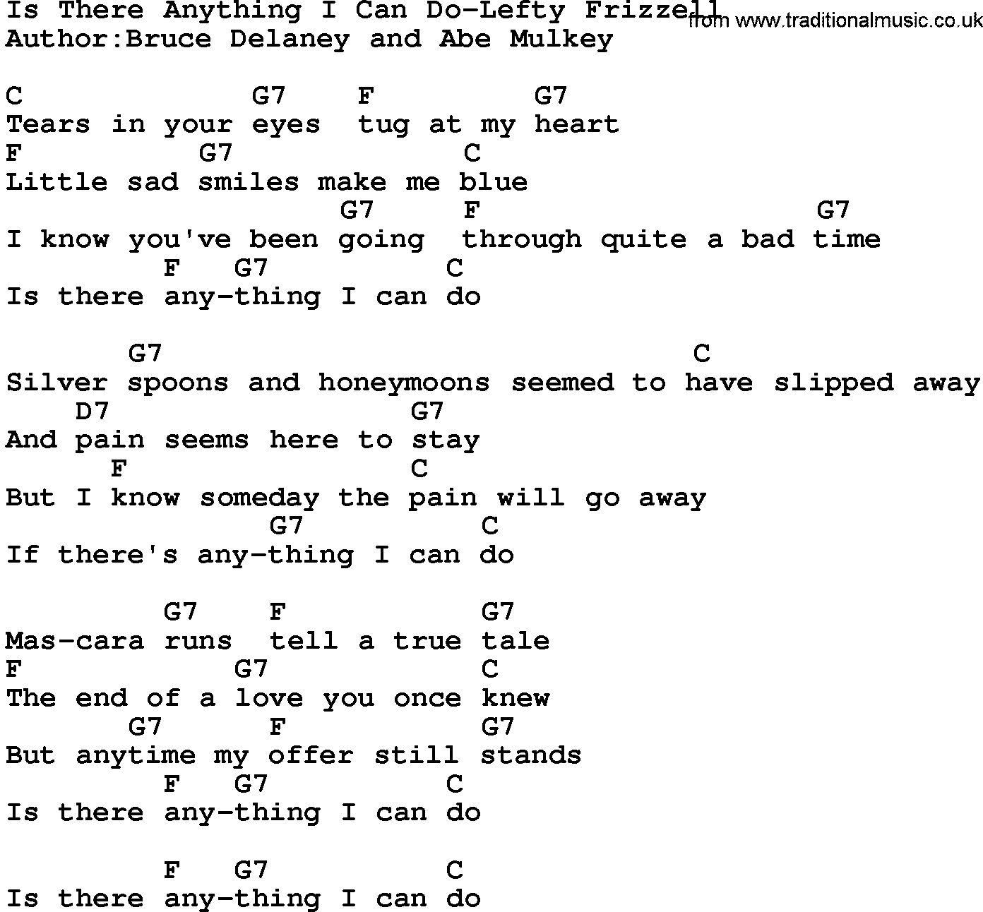 Country music song: Is There Anything I Can Do-Lefty Frizzell lyrics and chords