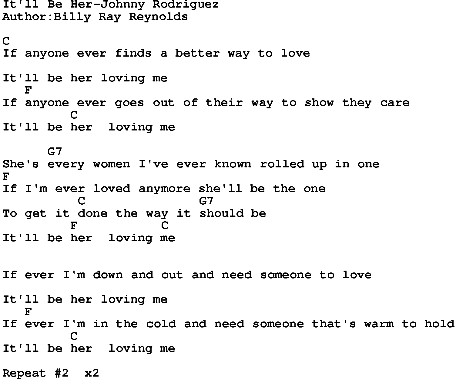 Country music song: It'll Be Her-Johnny Rodriguez lyrics and chords