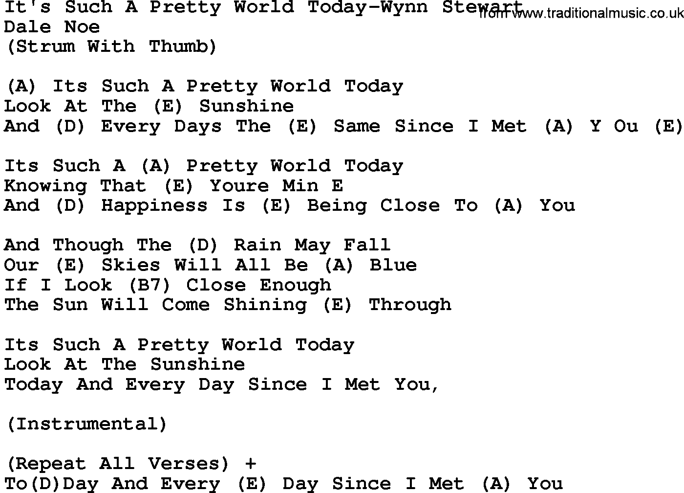 Country music song: It's Such A Pretty World Today-Wynn Stewart lyrics and chords
