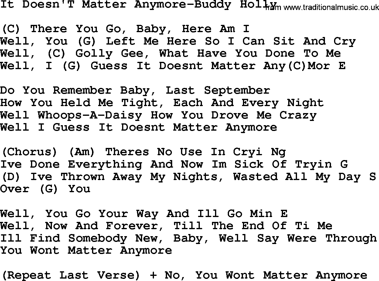Country music song: It Doesn't Matter Anymore-Buddy Holly lyrics and chords