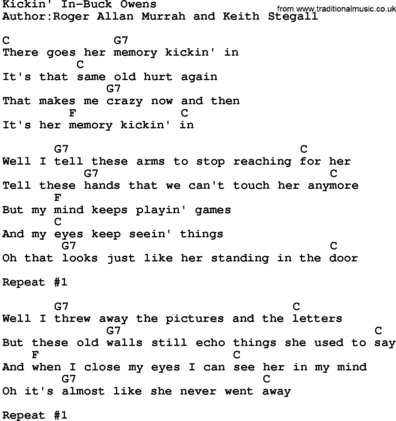Country music song: Kickin' In-Buck Owens lyrics and chords