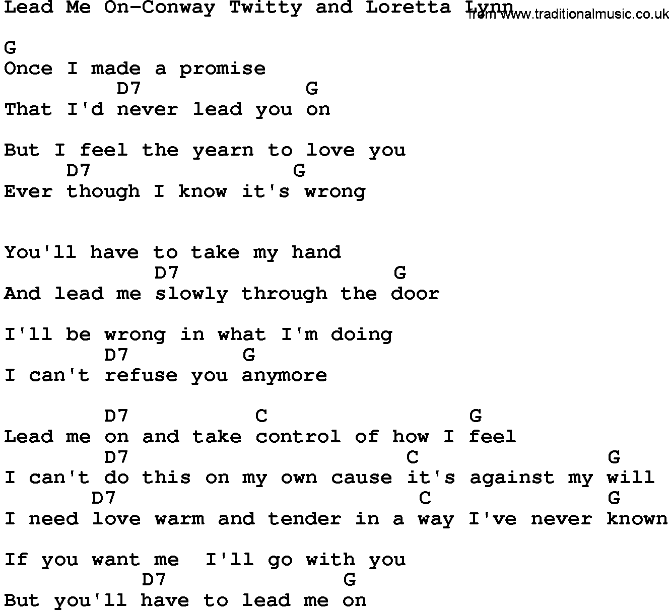 Country music song: Lead Me On-Conway Twitty And Loretta Lynn lyrics and chords