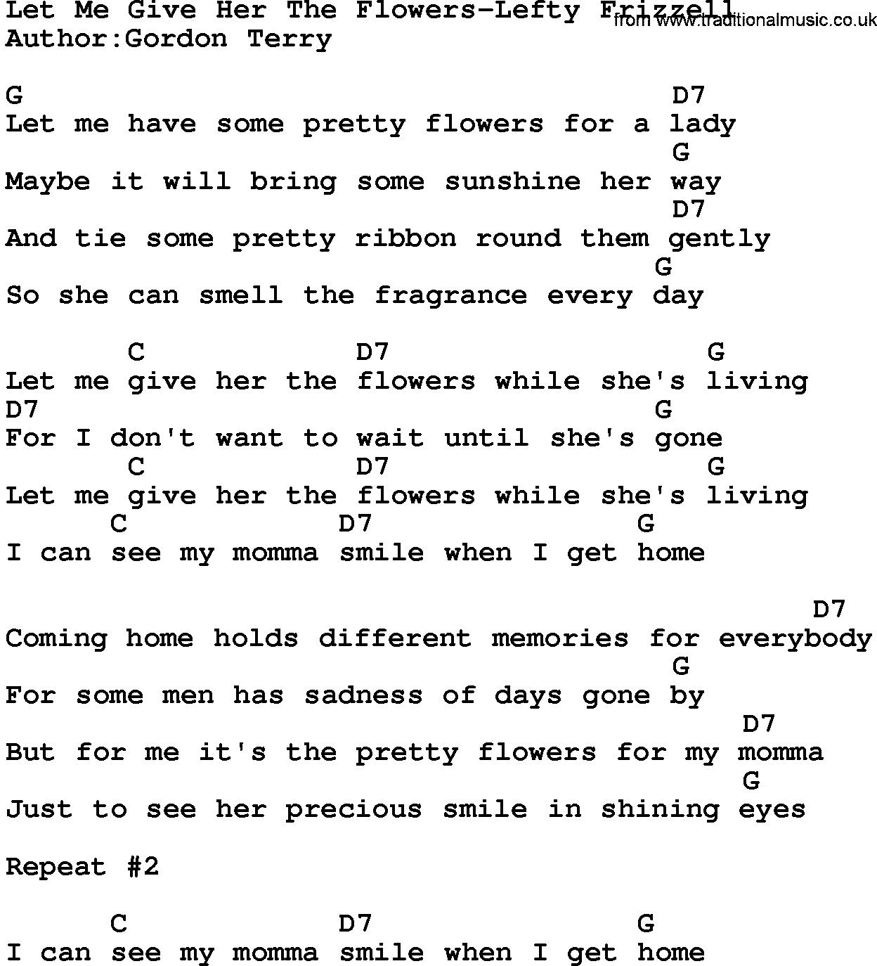 Country music song: Let Me Give Her The Flowers-Lefty Frizzell lyrics and chords