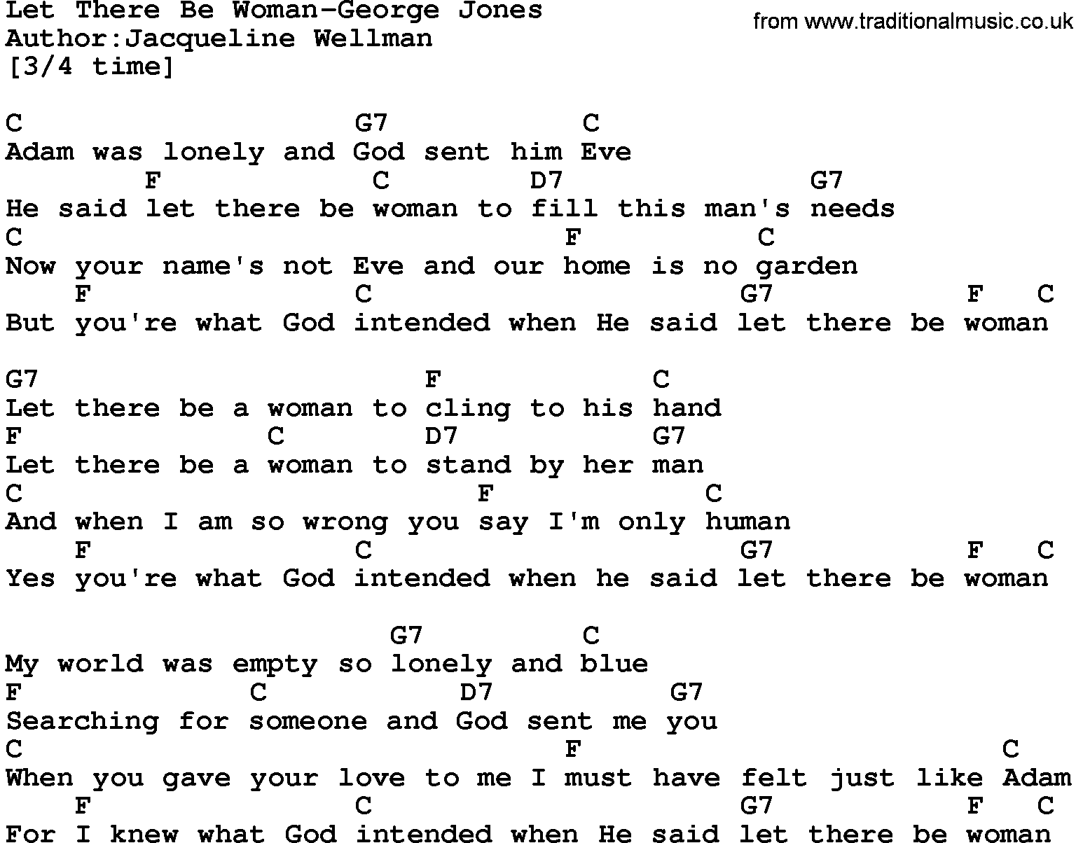 Country music song: Let There Be Woman-George Jones lyrics and chords
