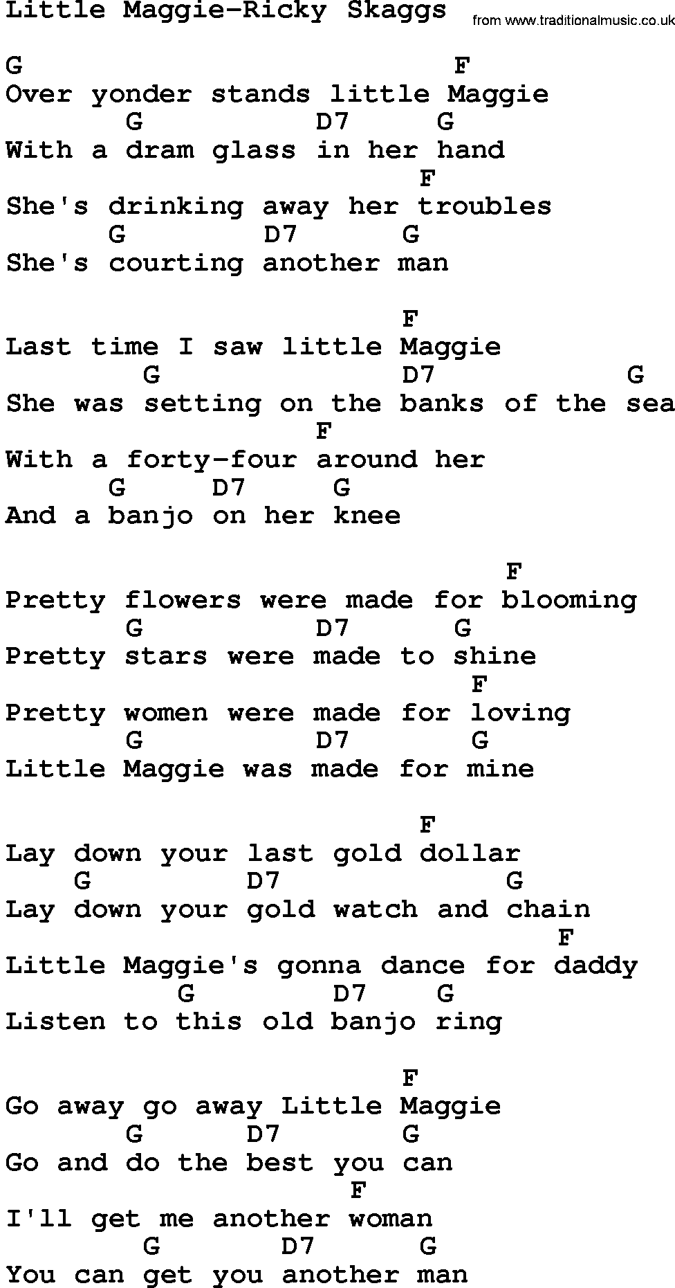 Country music song: Little Maggie-Ricky Skaggs lyrics and chords