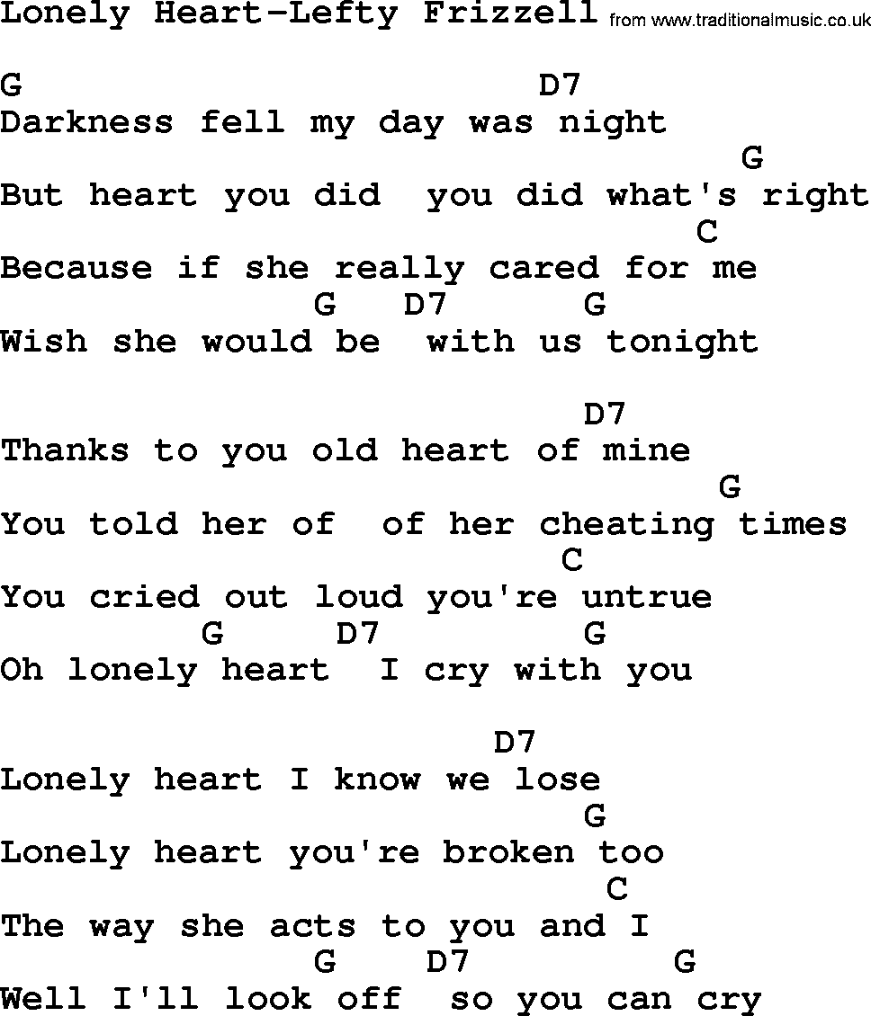 Country music song: Lonely Heart-Lefty Frizzell lyrics and chords