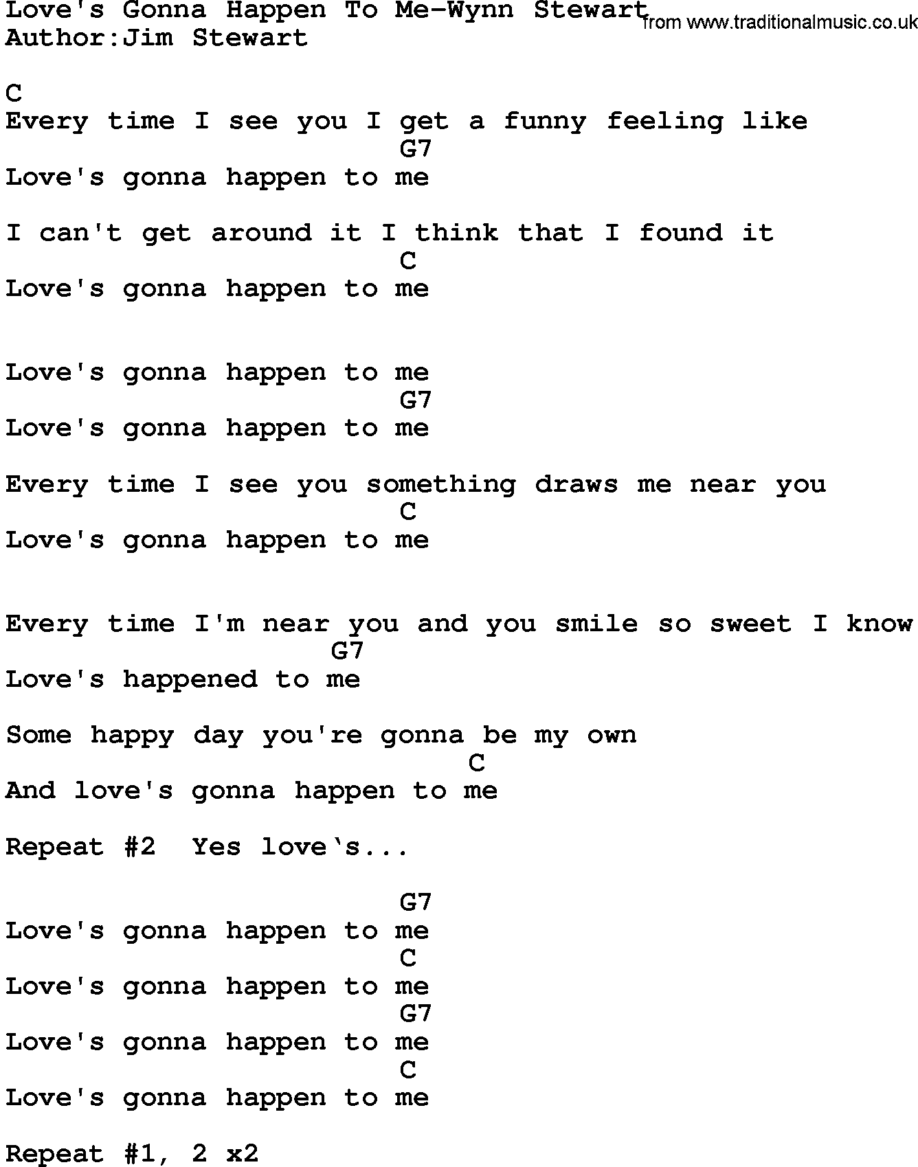 Country music song: Love's Gonna Happen To Me-Wynn Stewart lyrics and chords